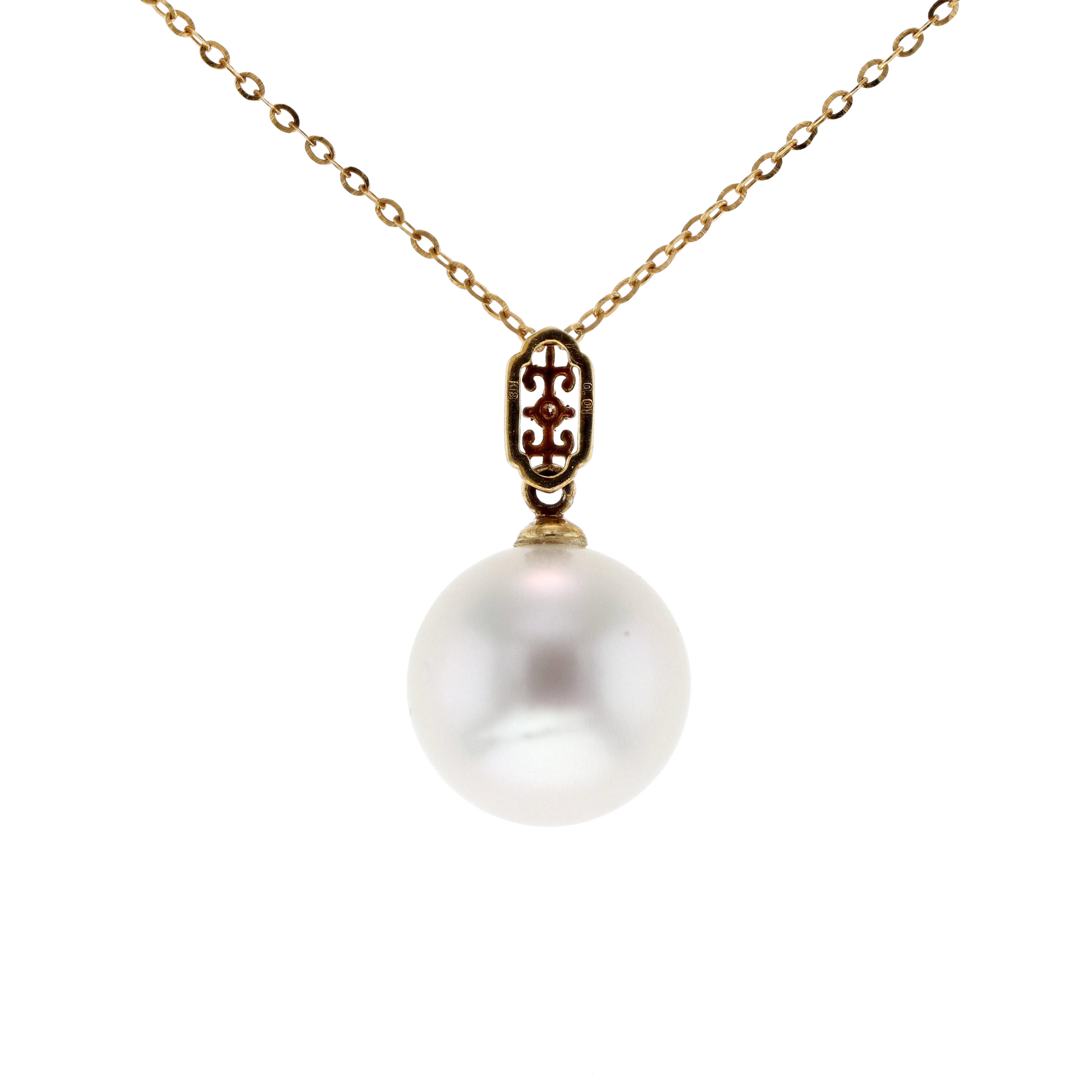 18KG 11.2mm Natural Color South Sea White Pearl Diamond Necklace