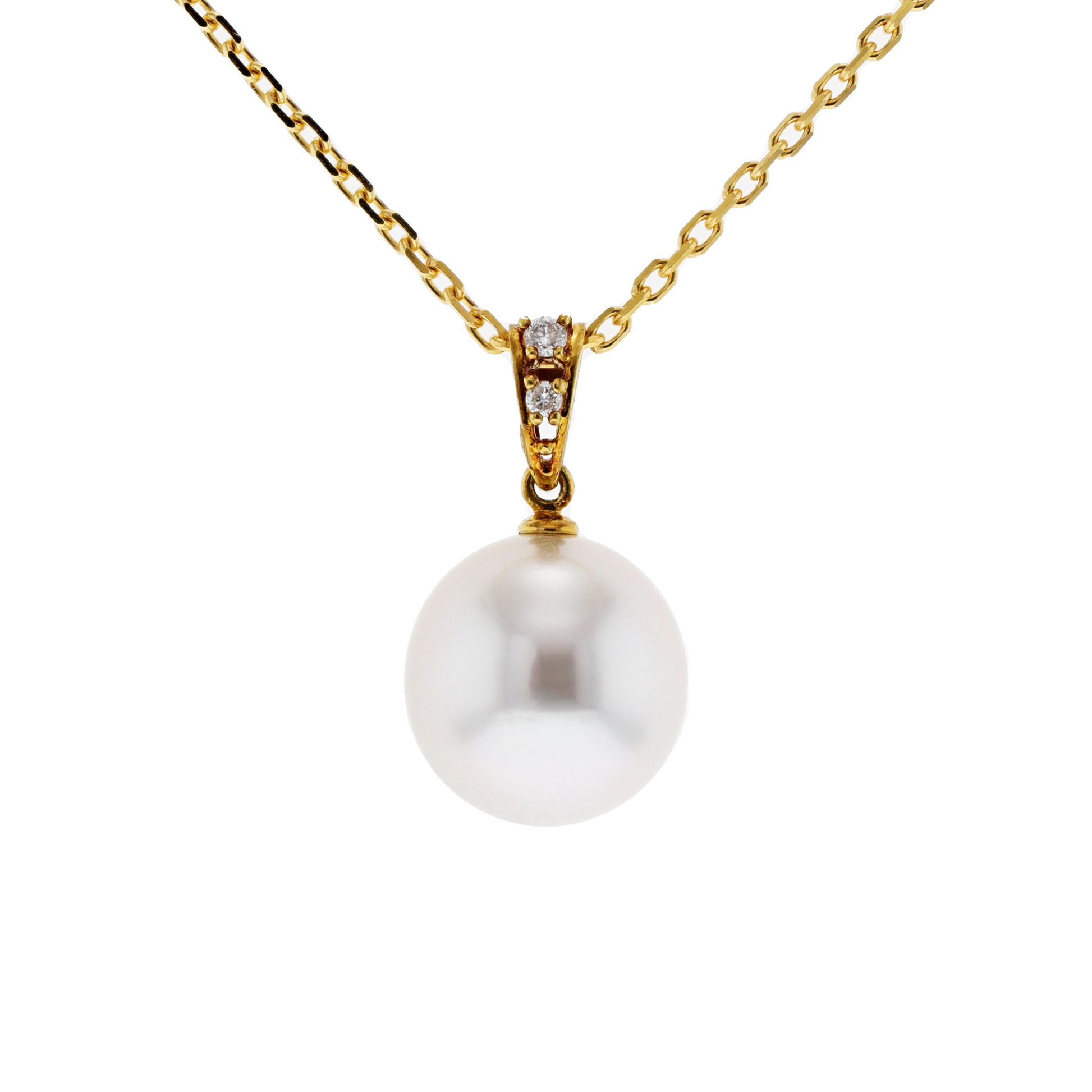 18KG 10.7x11.0mm Natural Color South Sea White Pearl Diamond Necklace