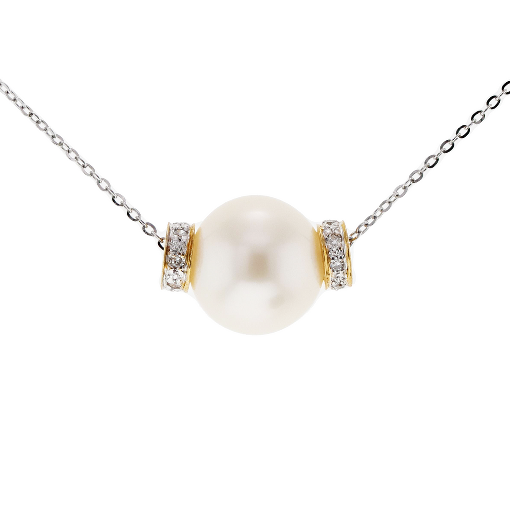 14KG&18KG 9.6mm Natural Color South Sea White Pearl Diamond Necklace