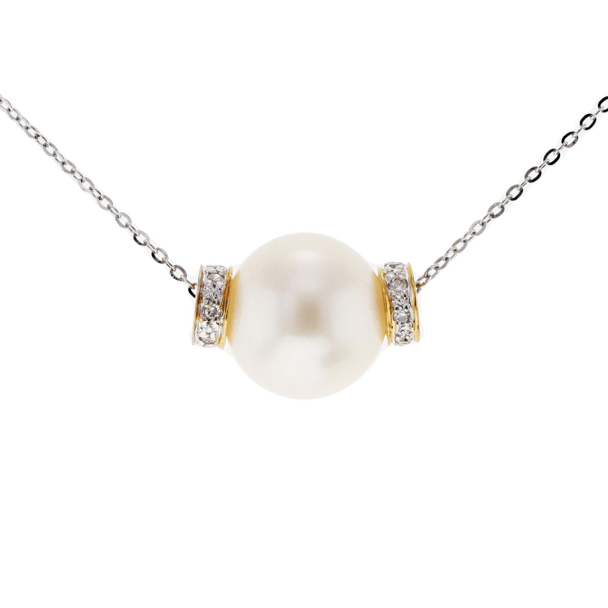 14KG&18KG 9.6mm Natural Color South Sea White Pearl Diamond Necklace