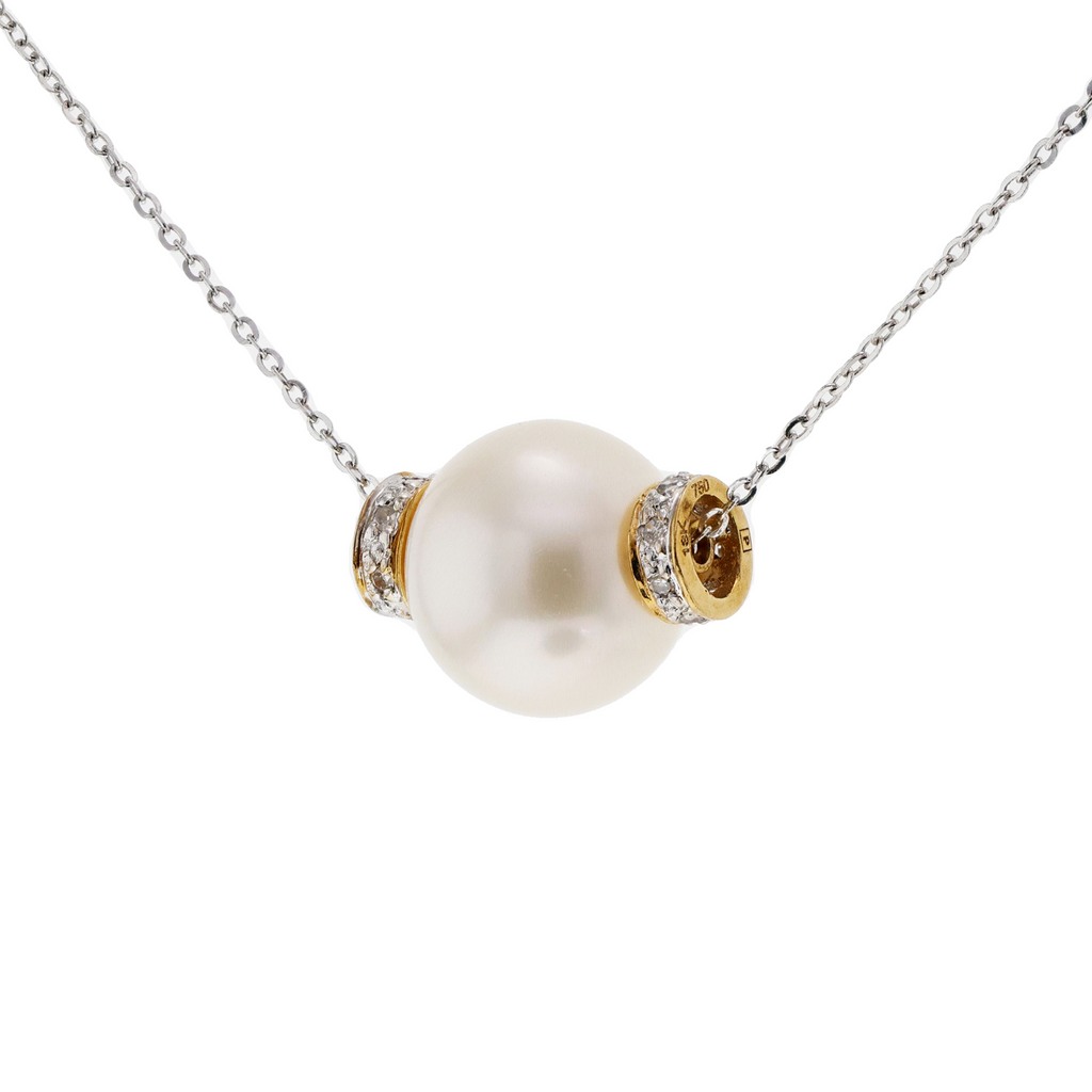 14KG&18KG 9.6mm Natural Color South Sea White Pearl Diamond Necklace