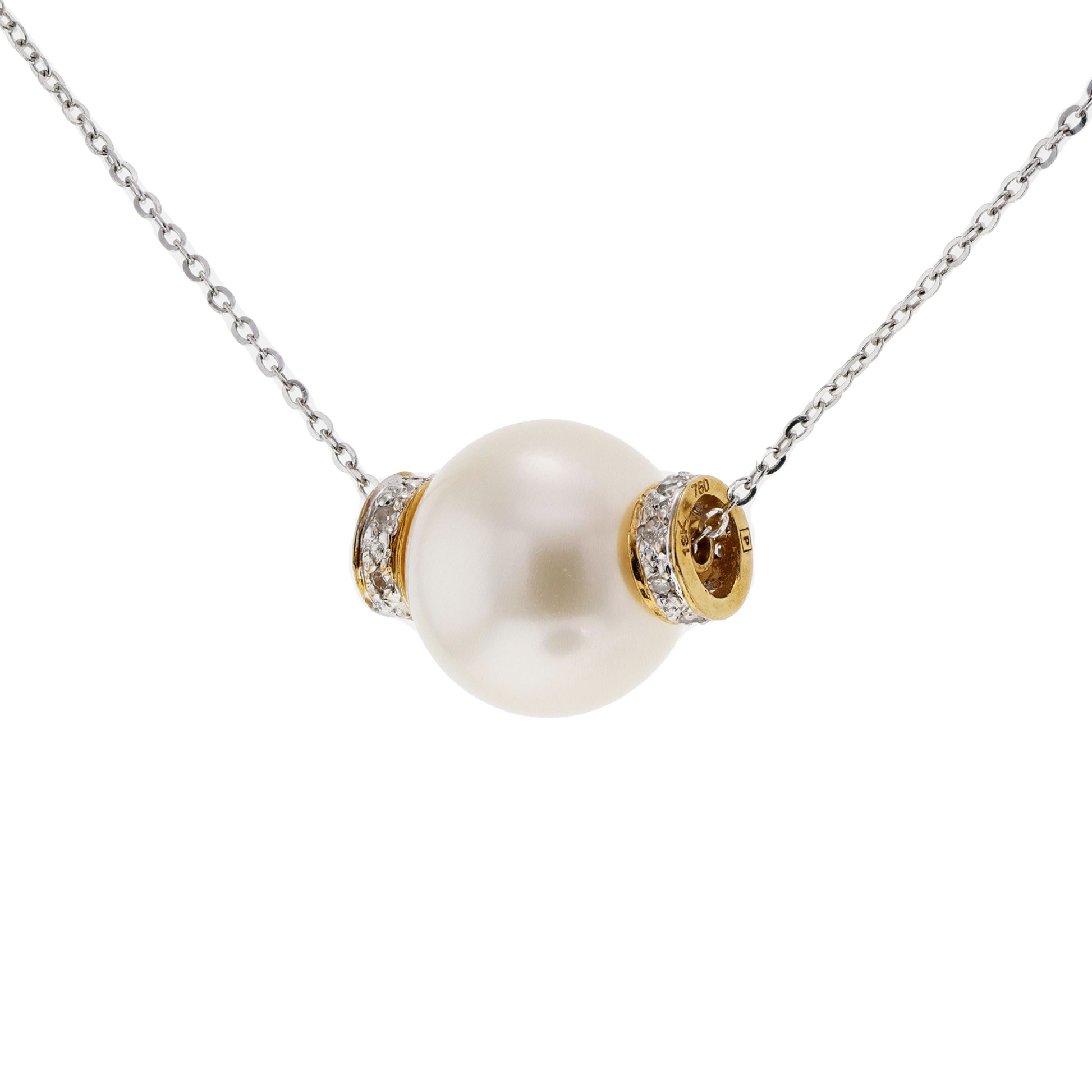 14KG&18KG 9.6mm Natural Color South Sea White Pearl Diamond Necklace
