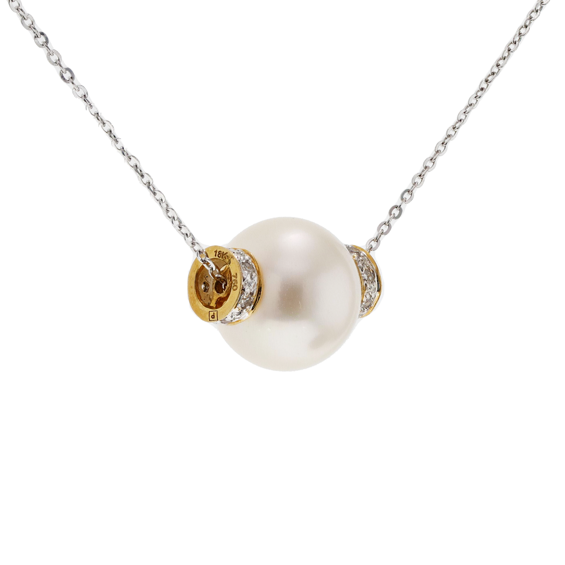 14KG&18KG 9.6mm Natural Color South Sea White Pearl Diamond Necklace