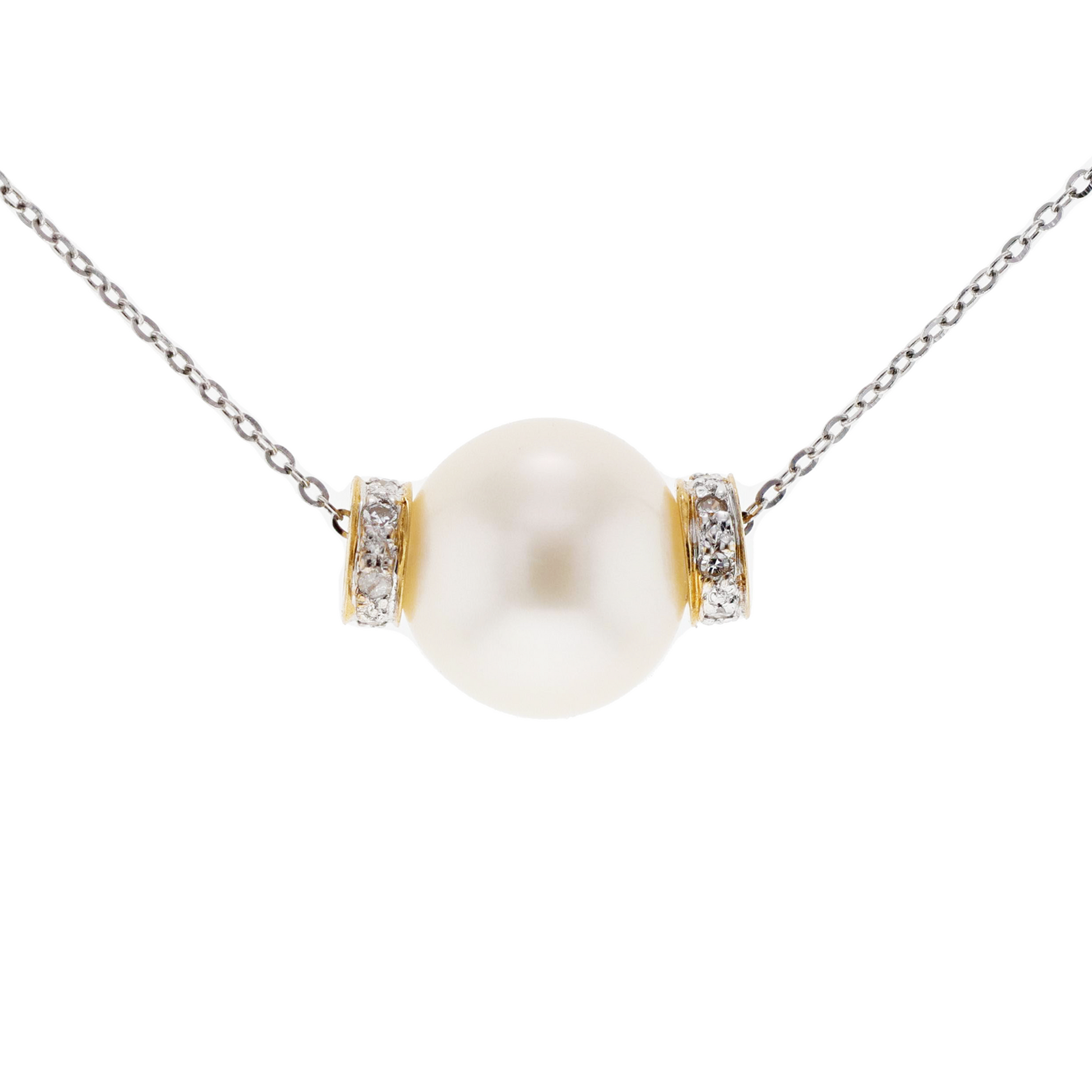 14KG&18KG 9.6mm Natural Color South Sea White Pearl Diamond Necklace