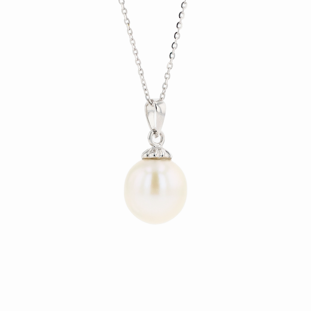 18KG 9-10mm Natural Color South Sea White Pearl Necklace