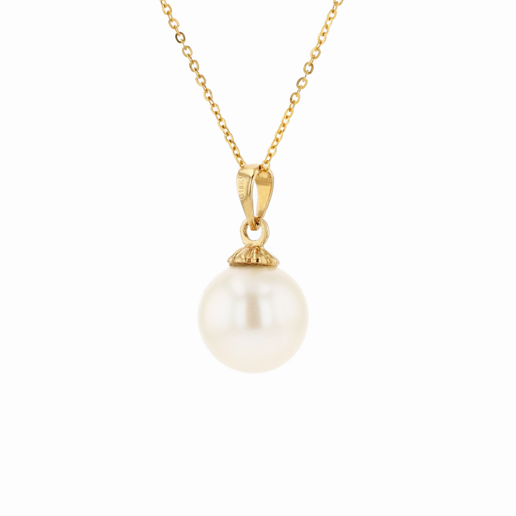 18KG 9-10mm Natural Color South Sea White Pearl Necklace