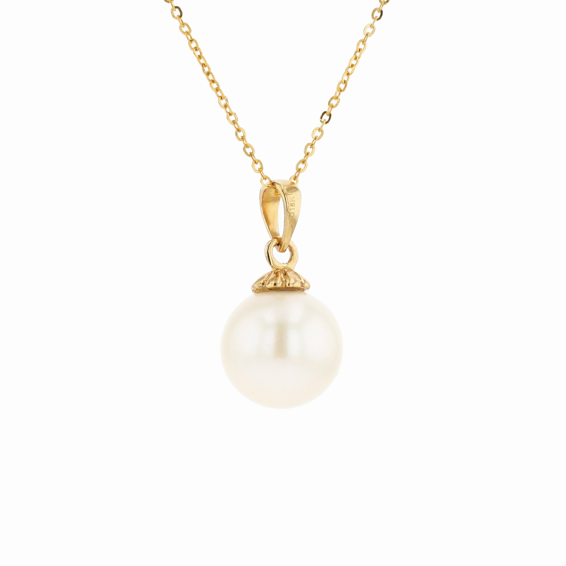 18KG 9-10mm Natural Color South Sea White Pearl Necklace