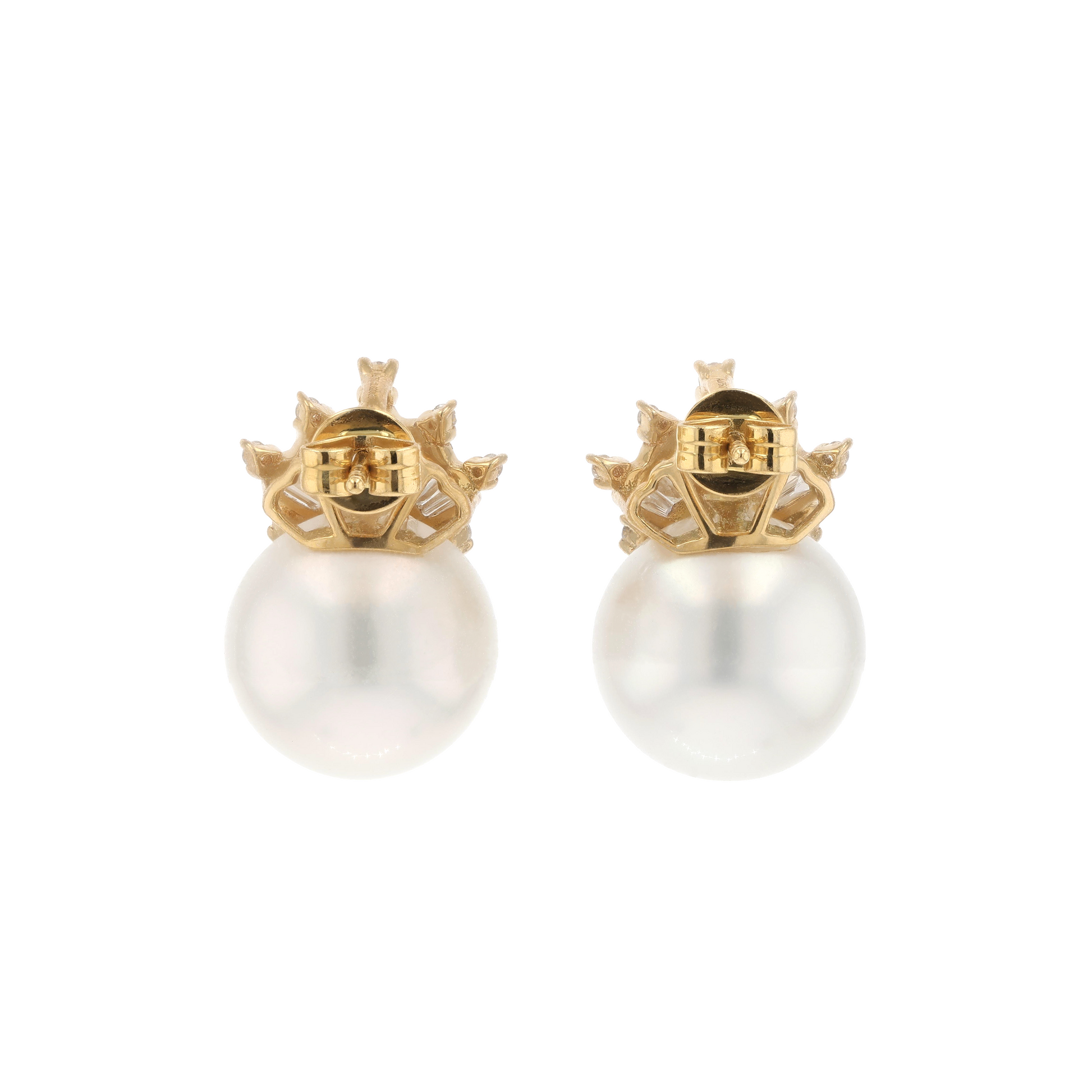 18KG 11.4/11.4mm South Sea White Pearl Diamond Earrings