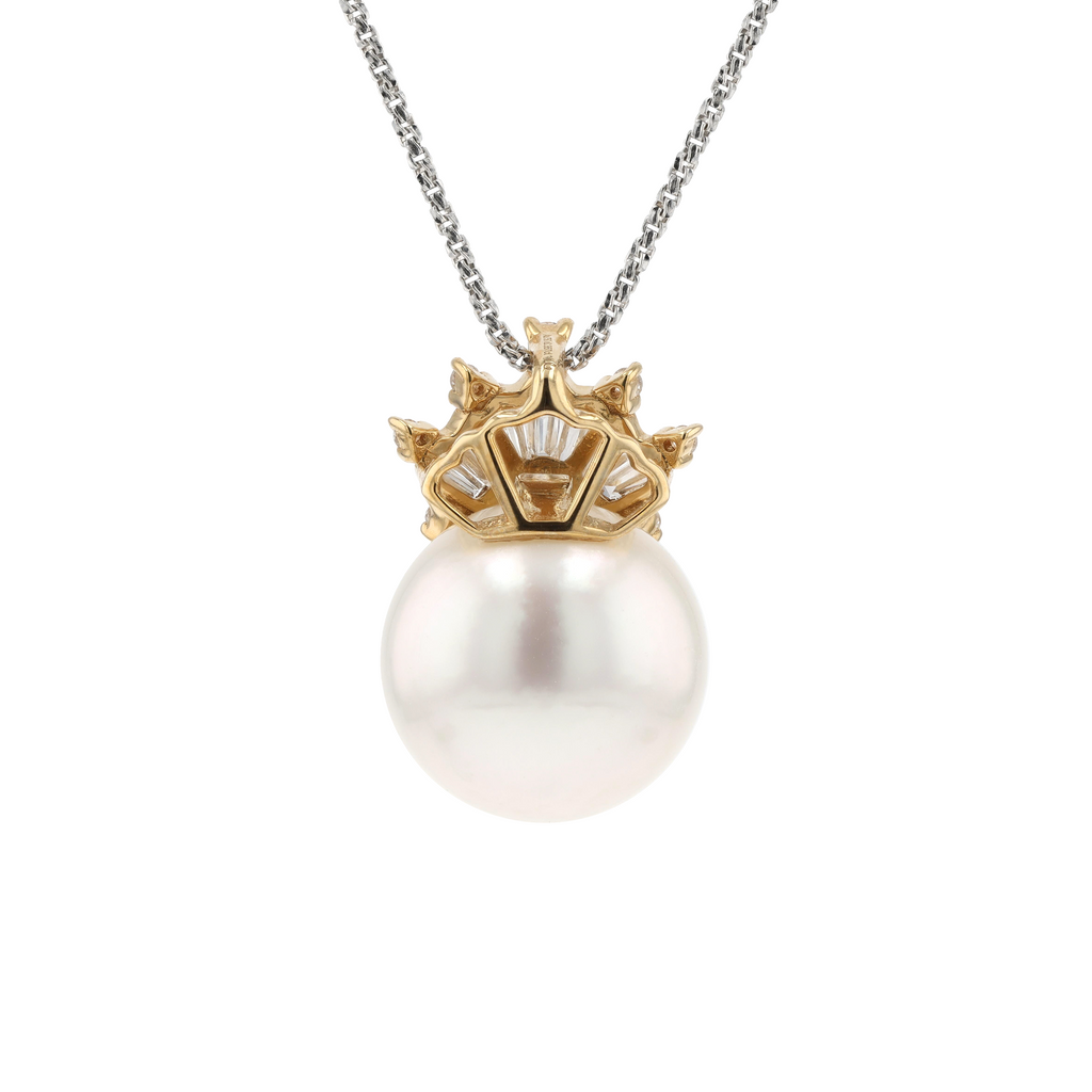 18KG 12.6mm South Sea White Pearl Diamond Pendant