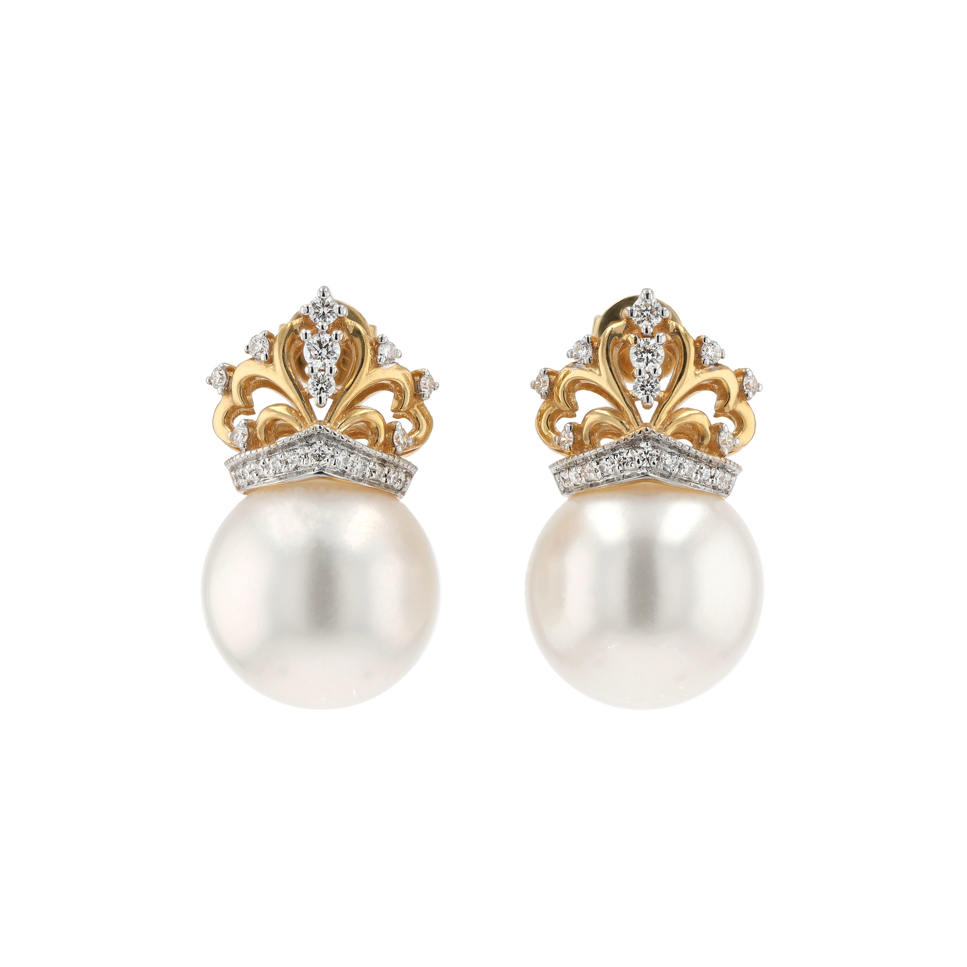 18KG 11.6/11.6mm South Sea White Pearl Diamond Earrings