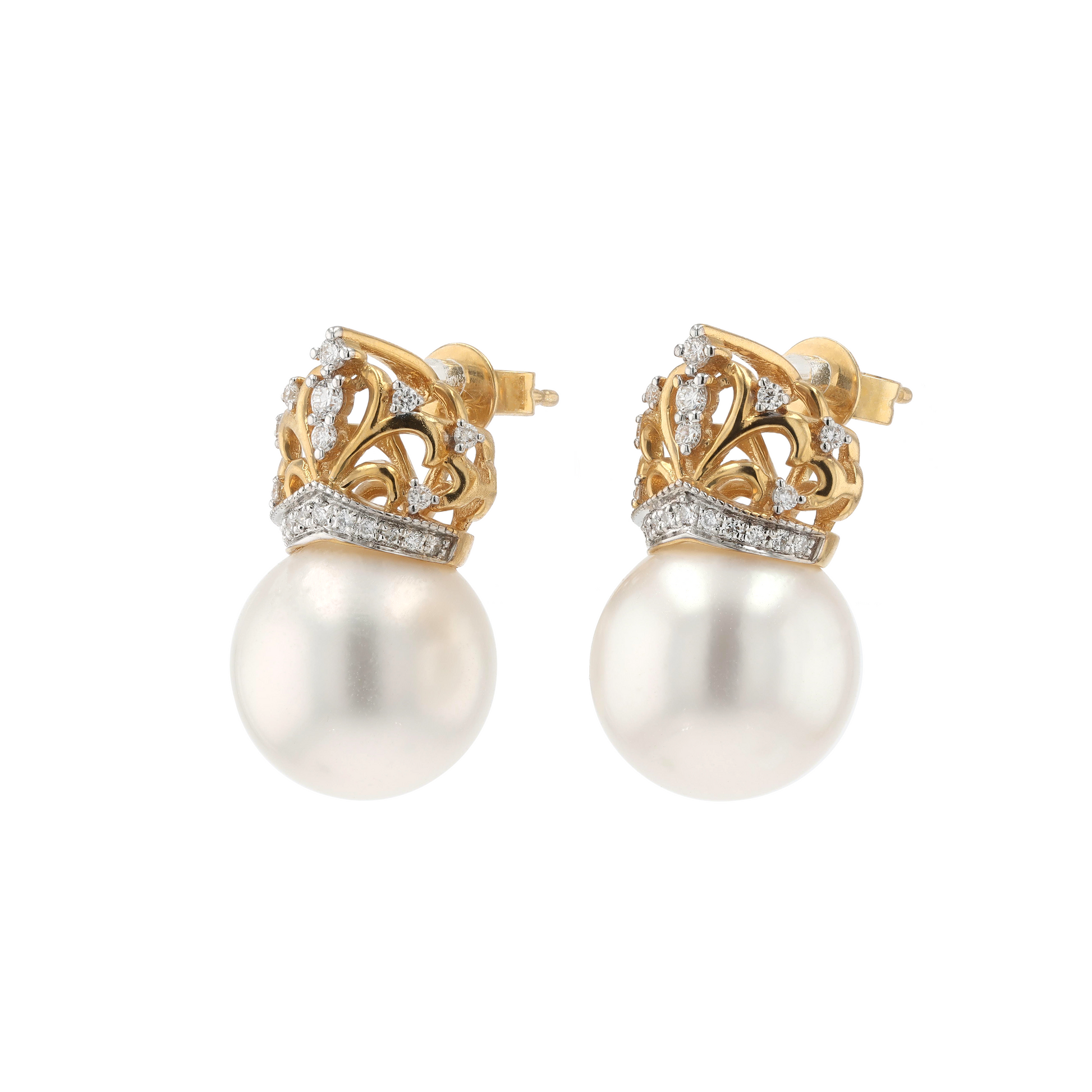 18KG 11.6/11.6mm South Sea White Pearl Diamond Earrings