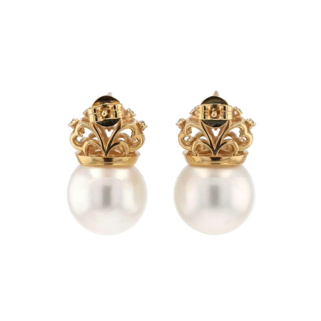 18KG 11.6/11.6mm South Sea White Pearl Diamond Earrings