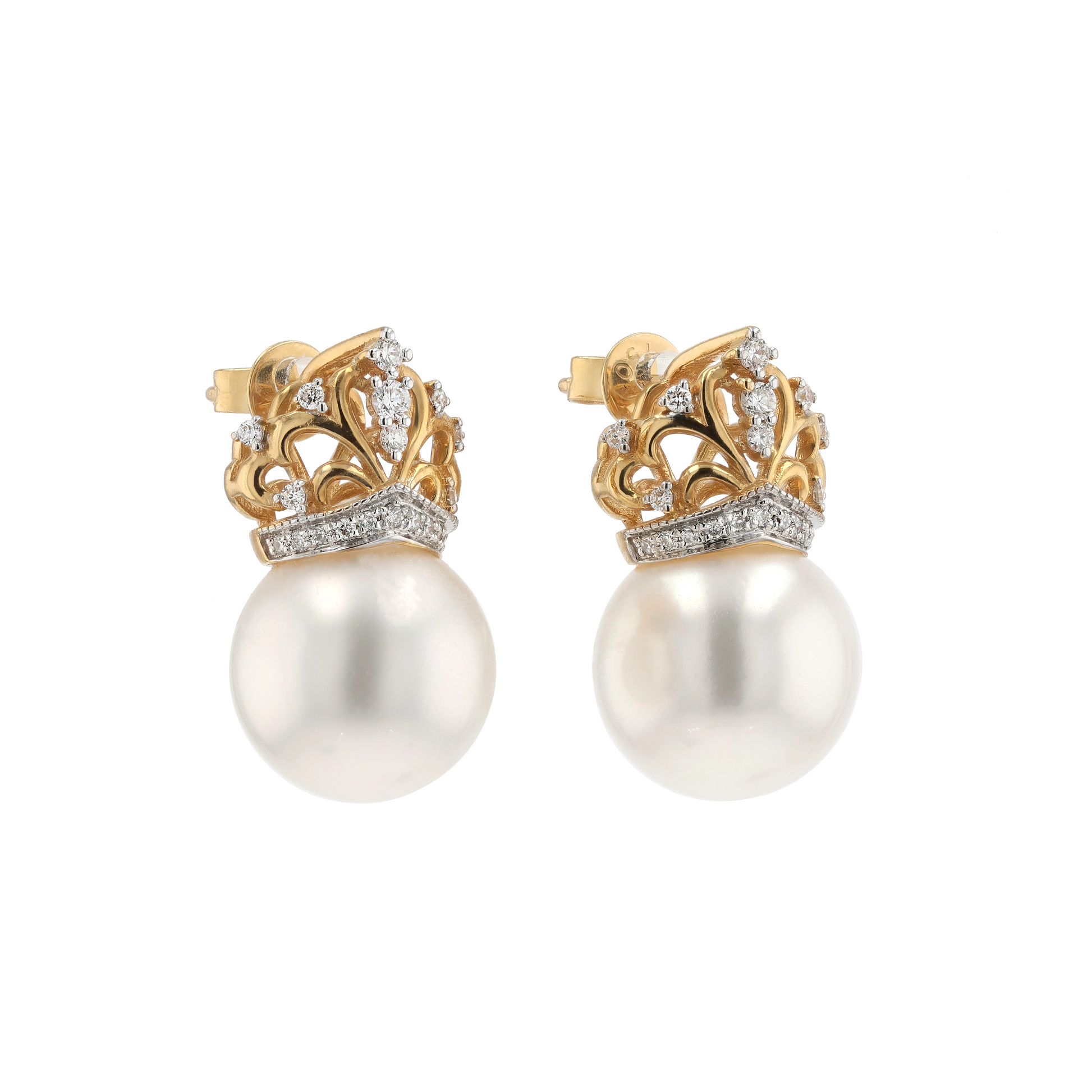 18KG 11.6/11.6mm South Sea White Pearl Diamond Earrings