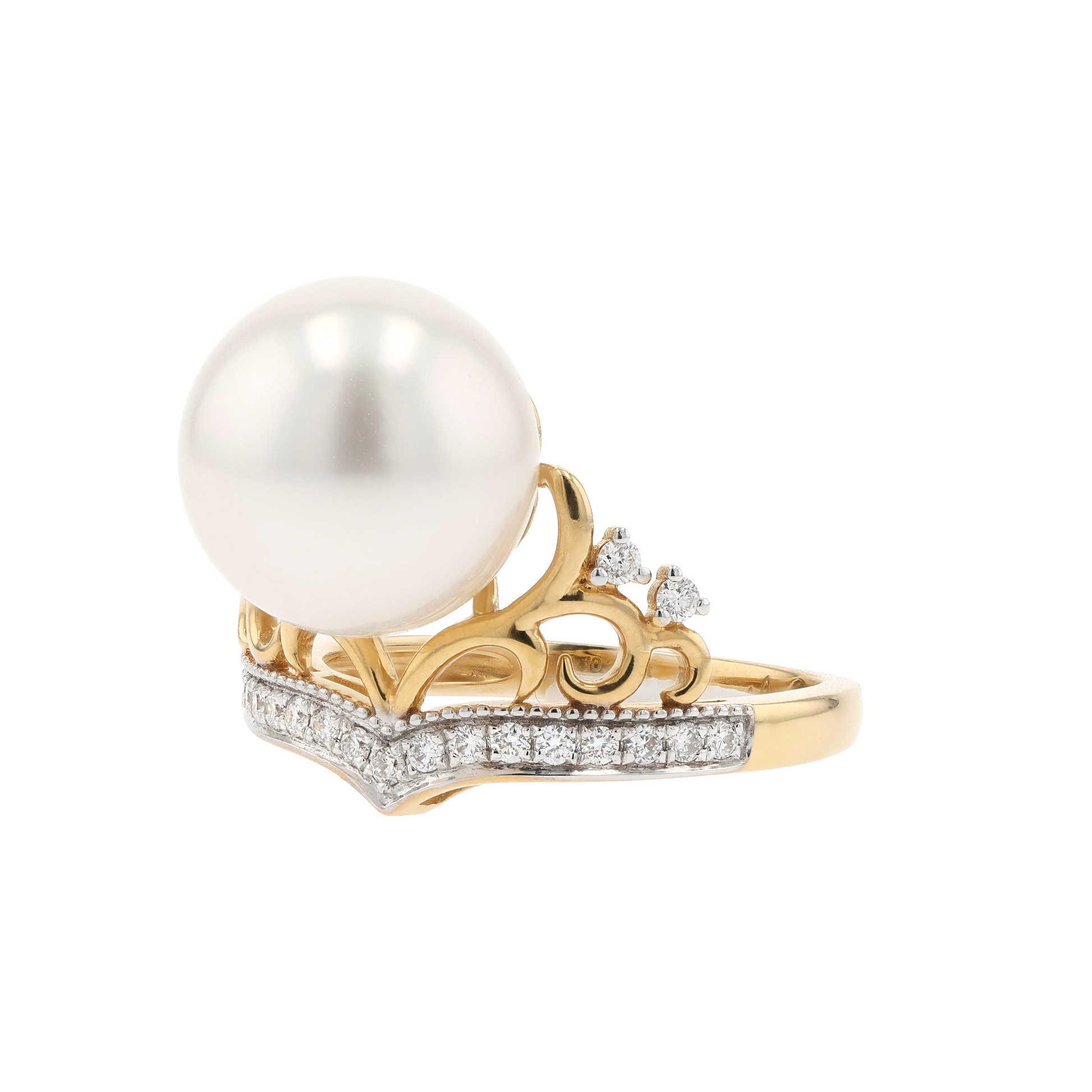 18KG 11.8mm South Sea White Pearl Diamond Ring