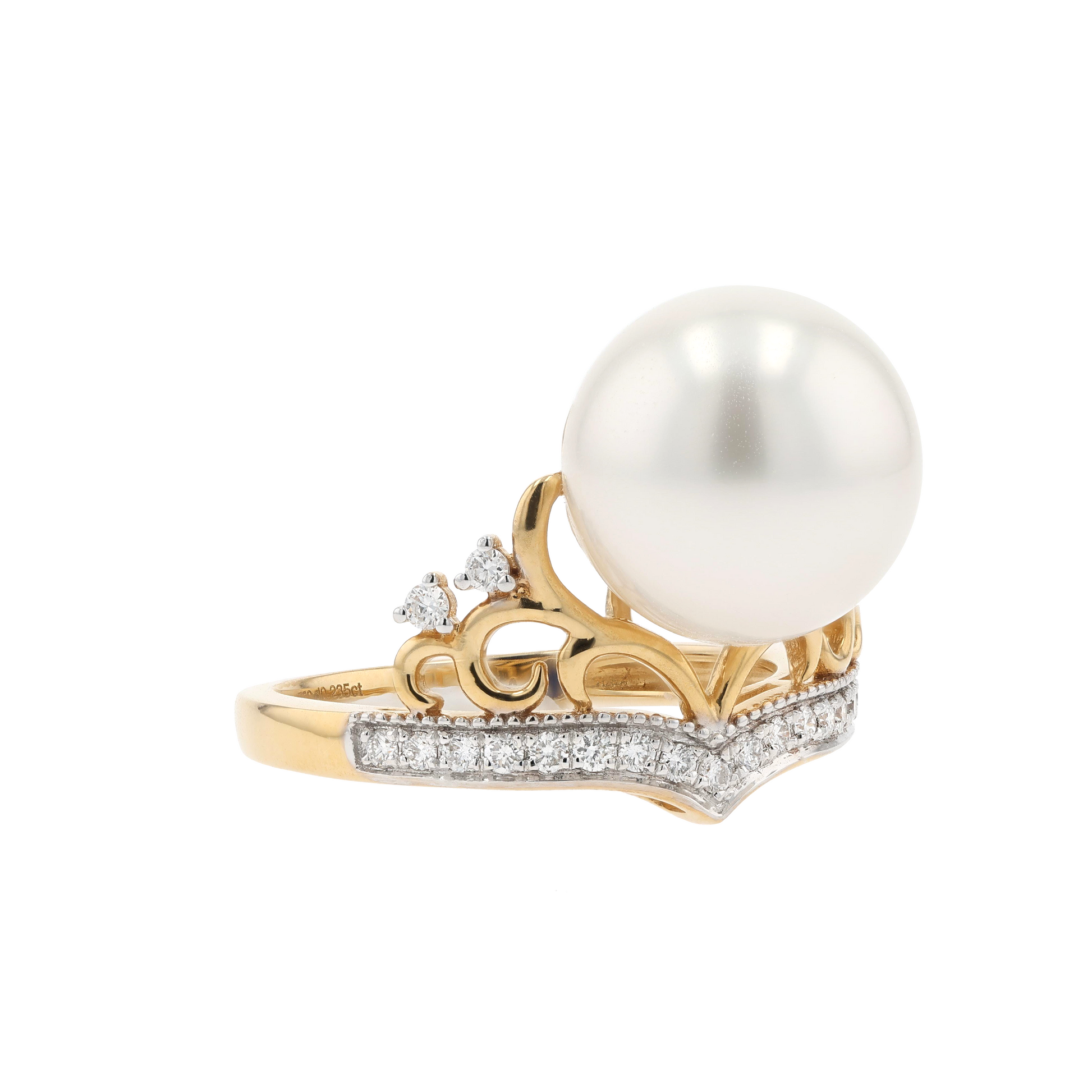 18KG 11.8mm South Sea White Pearl Diamond Ring