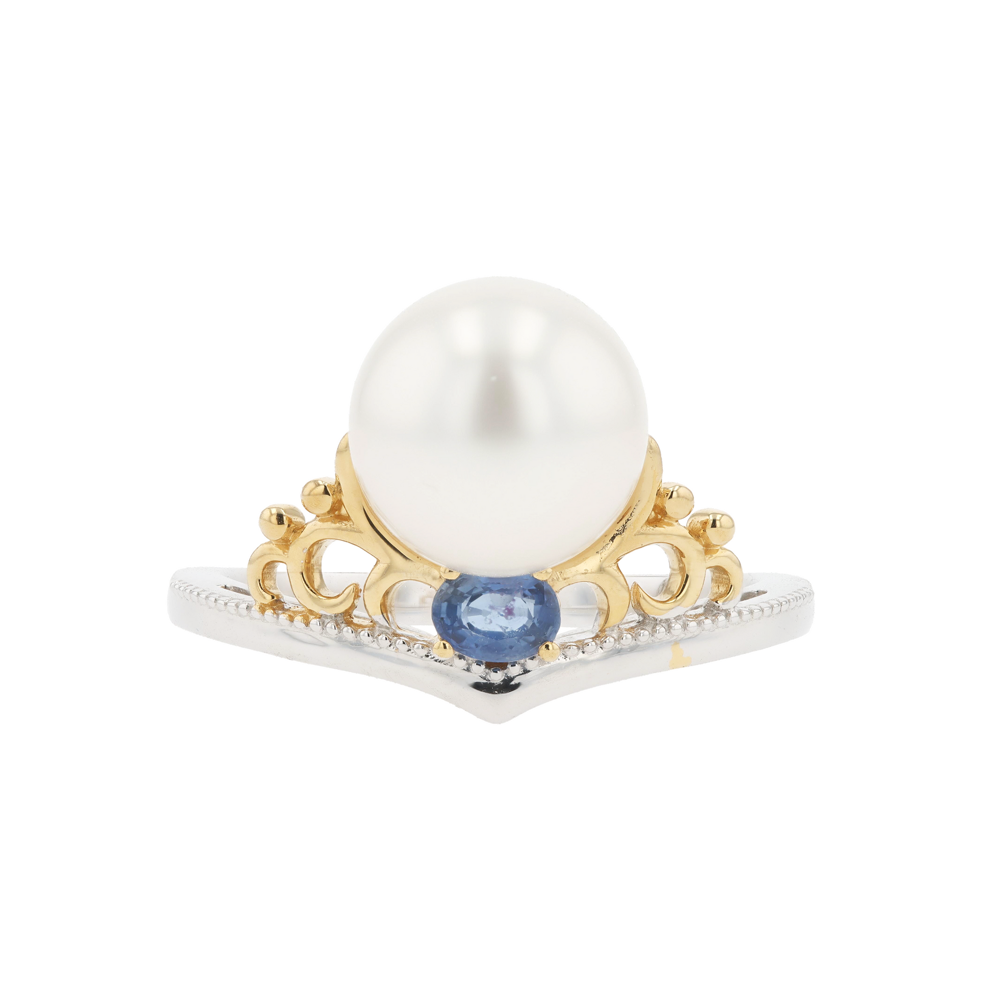 18KG 9.1mm South Sea White Pearl Sapphire Ring