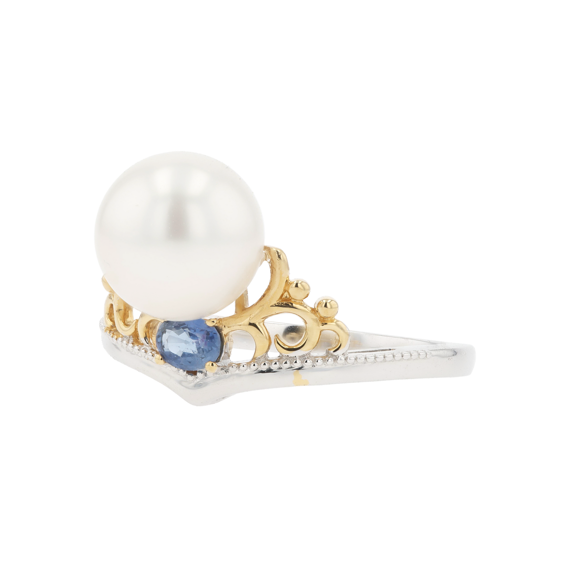 18KG 9.1mm South Sea White Pearl Sapphire Ring