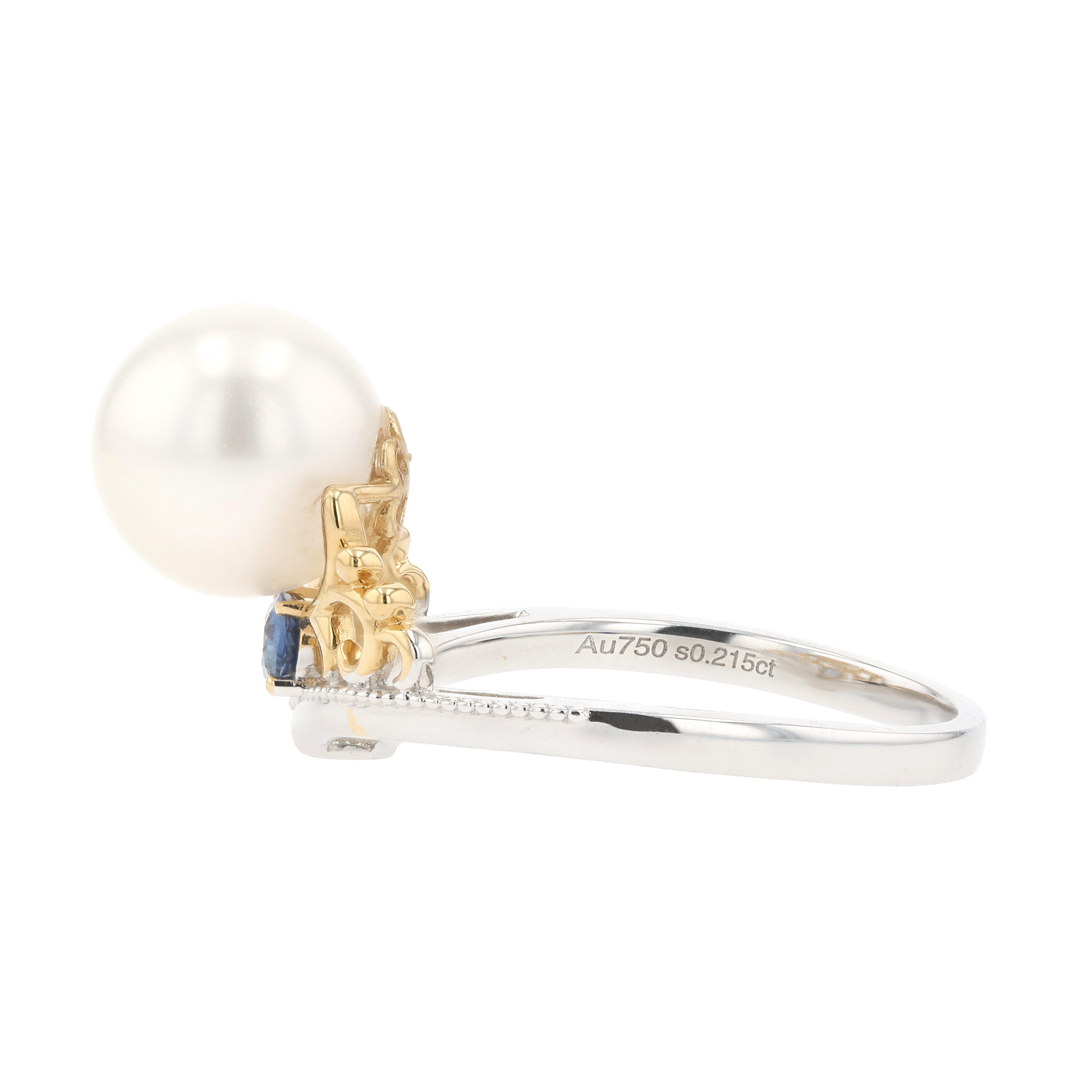 18KG 9.1mm South Sea White Pearl Sapphire Ring