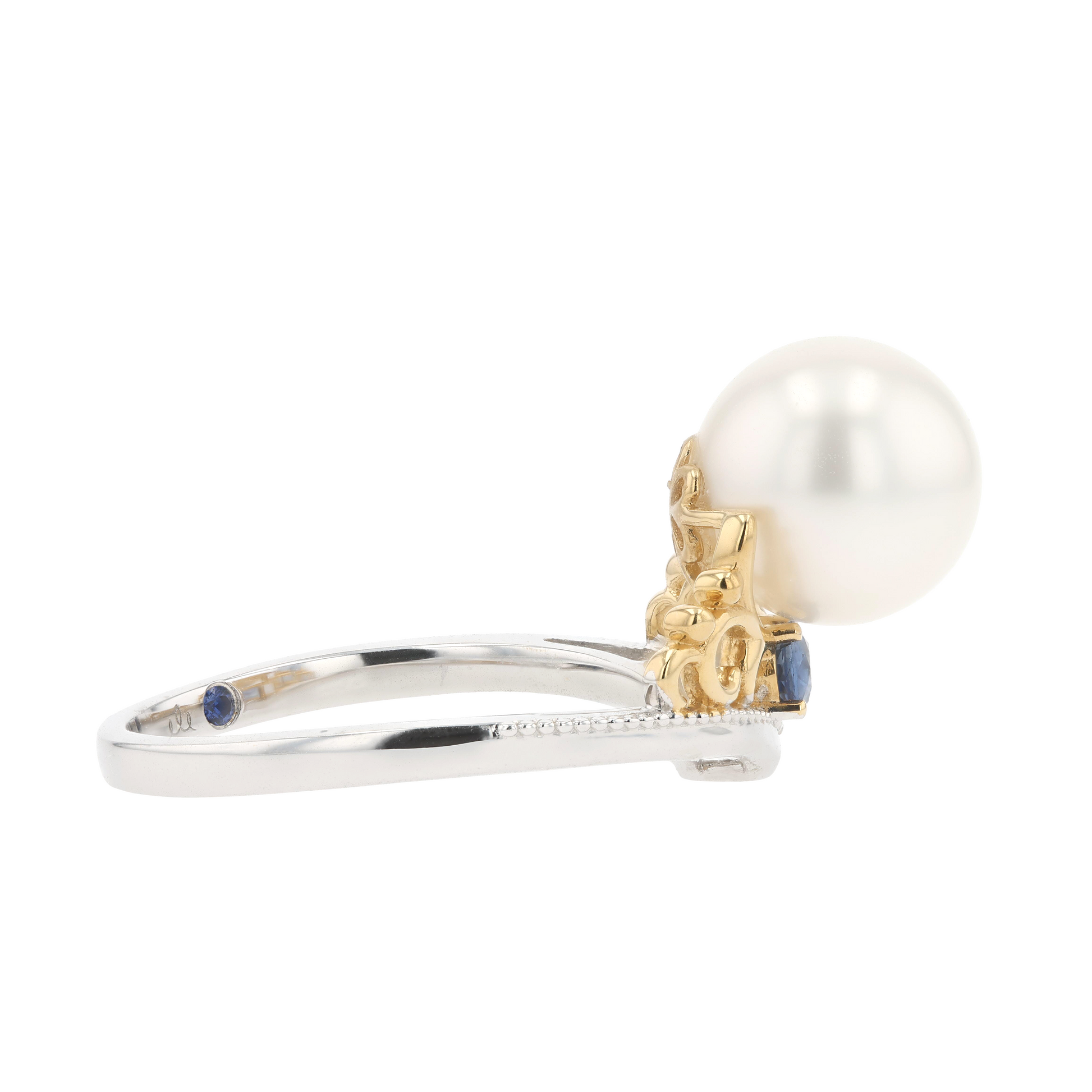 18KG 9.1mm South Sea White Pearl Sapphire Ring