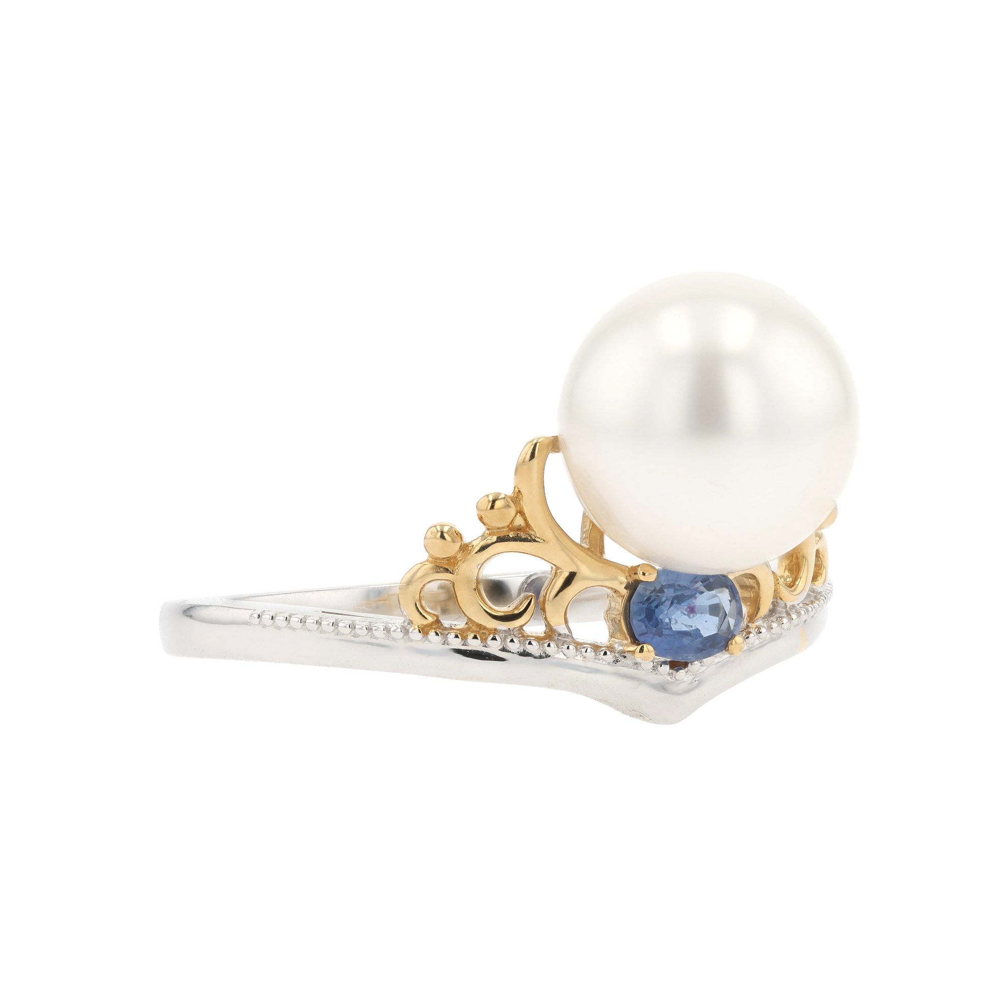 18KG 9.1mm South Sea White Pearl Sapphire Ring