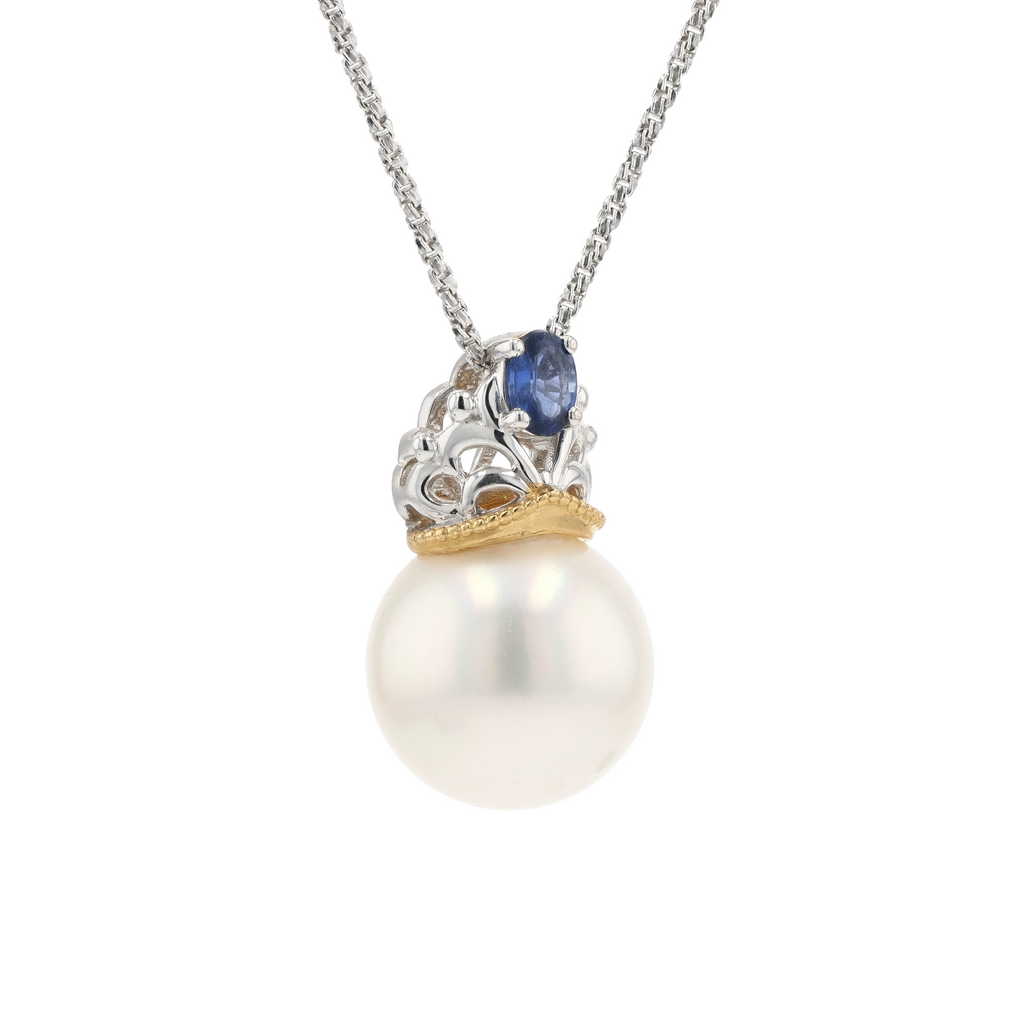 18KG 11.0mm South Sea White Pearl Sapphire Pendant