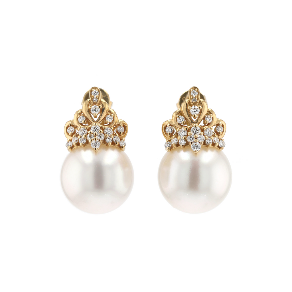 18KG 11.9/11.9mm South Sea White Pearl Diamond Earrings