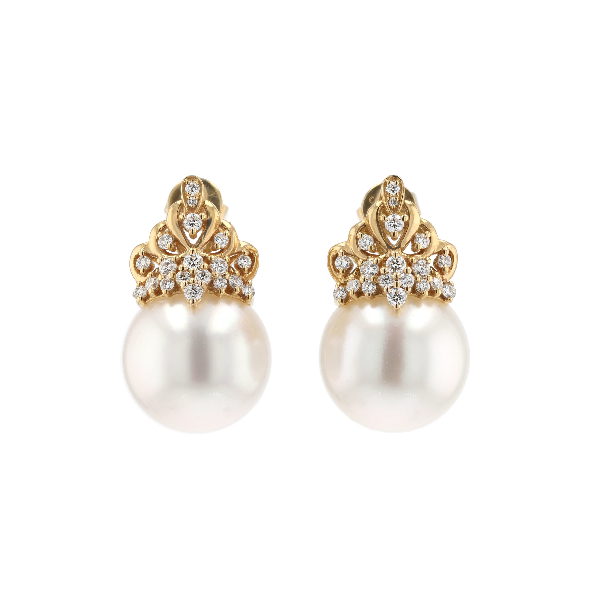 18KG 11.9/11.9mm South Sea White Pearl Diamond Earrings