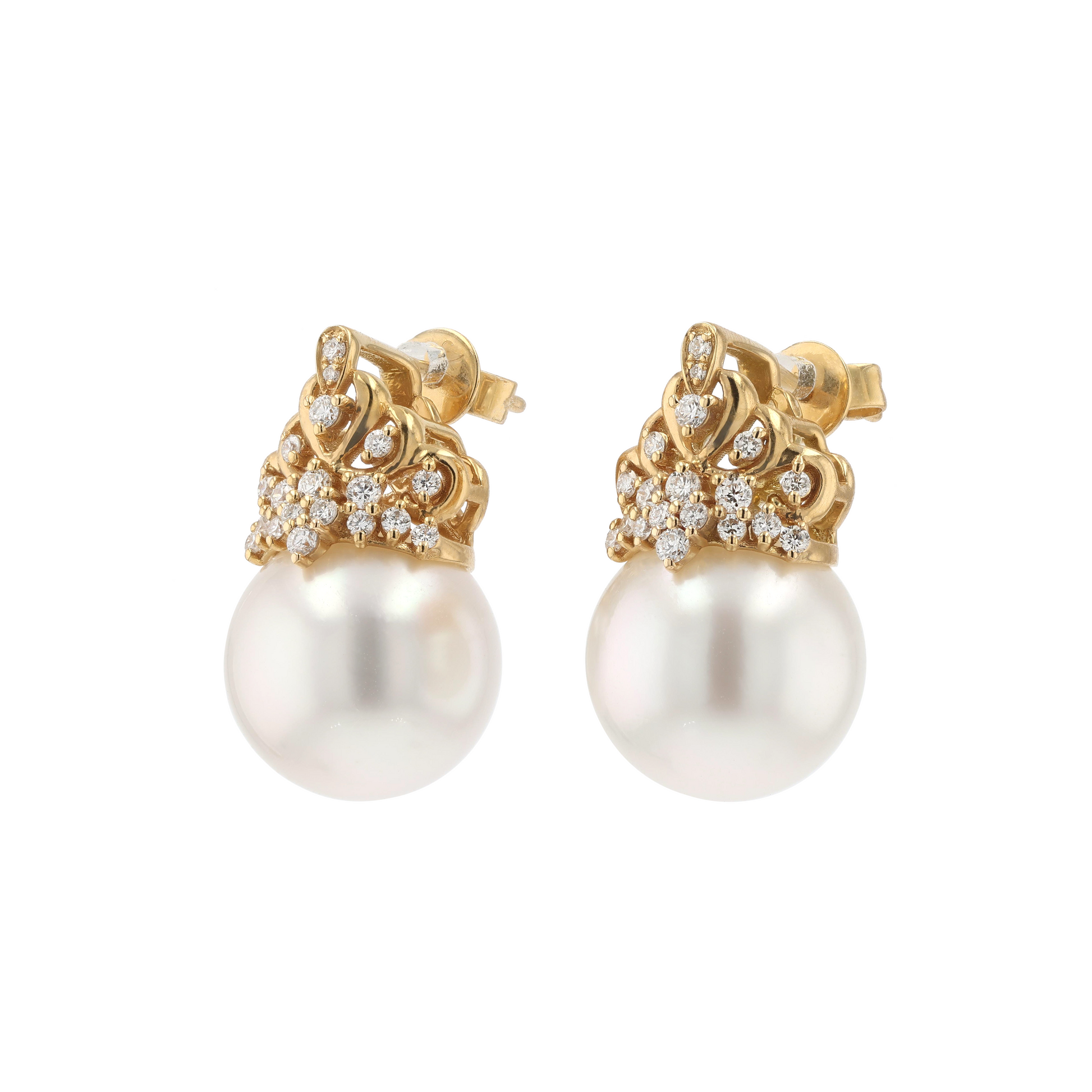 18KG 11.9/11.9mm South Sea White Pearl Diamond Earrings