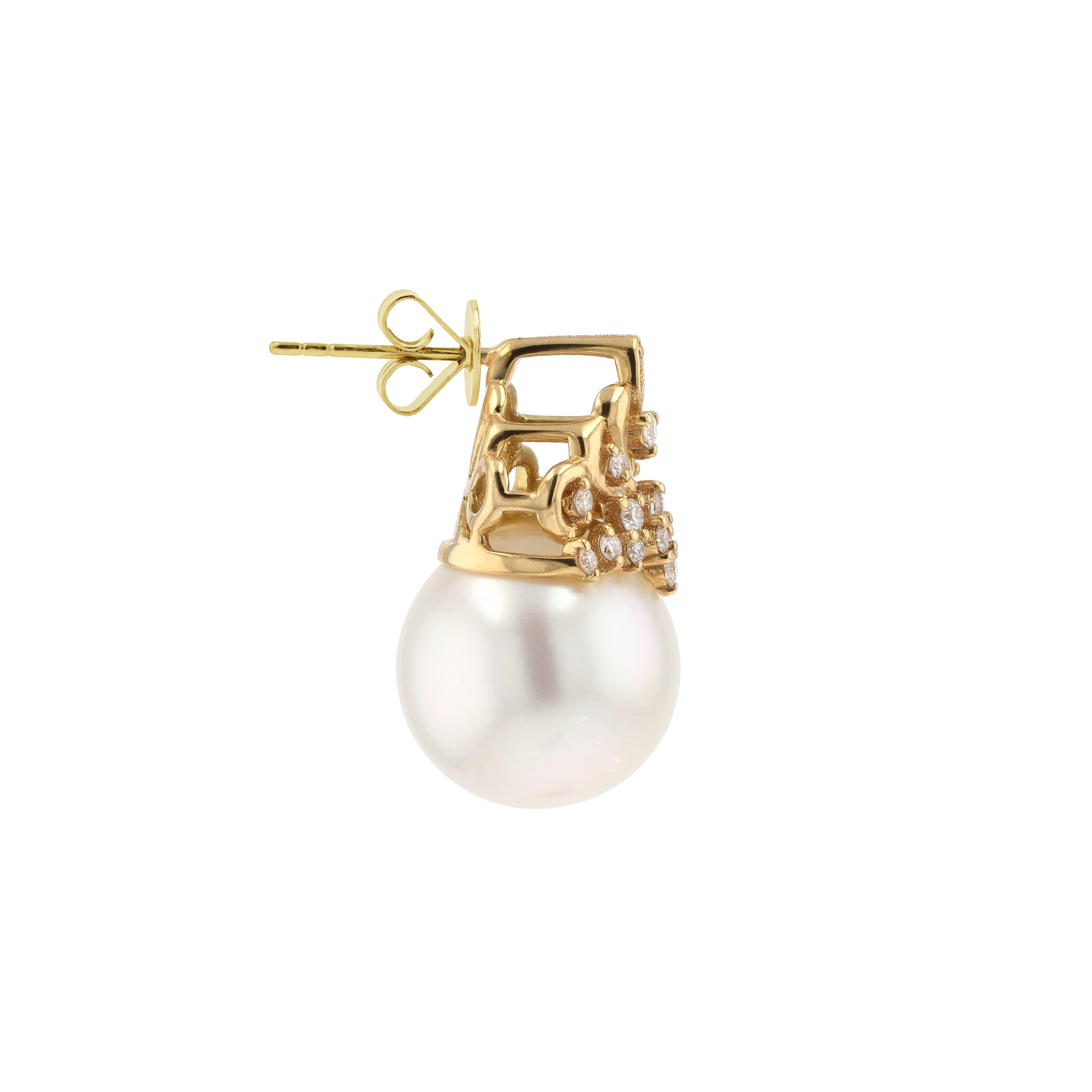 18KG 11.9/11.9mm South Sea White Pearl Diamond Earrings