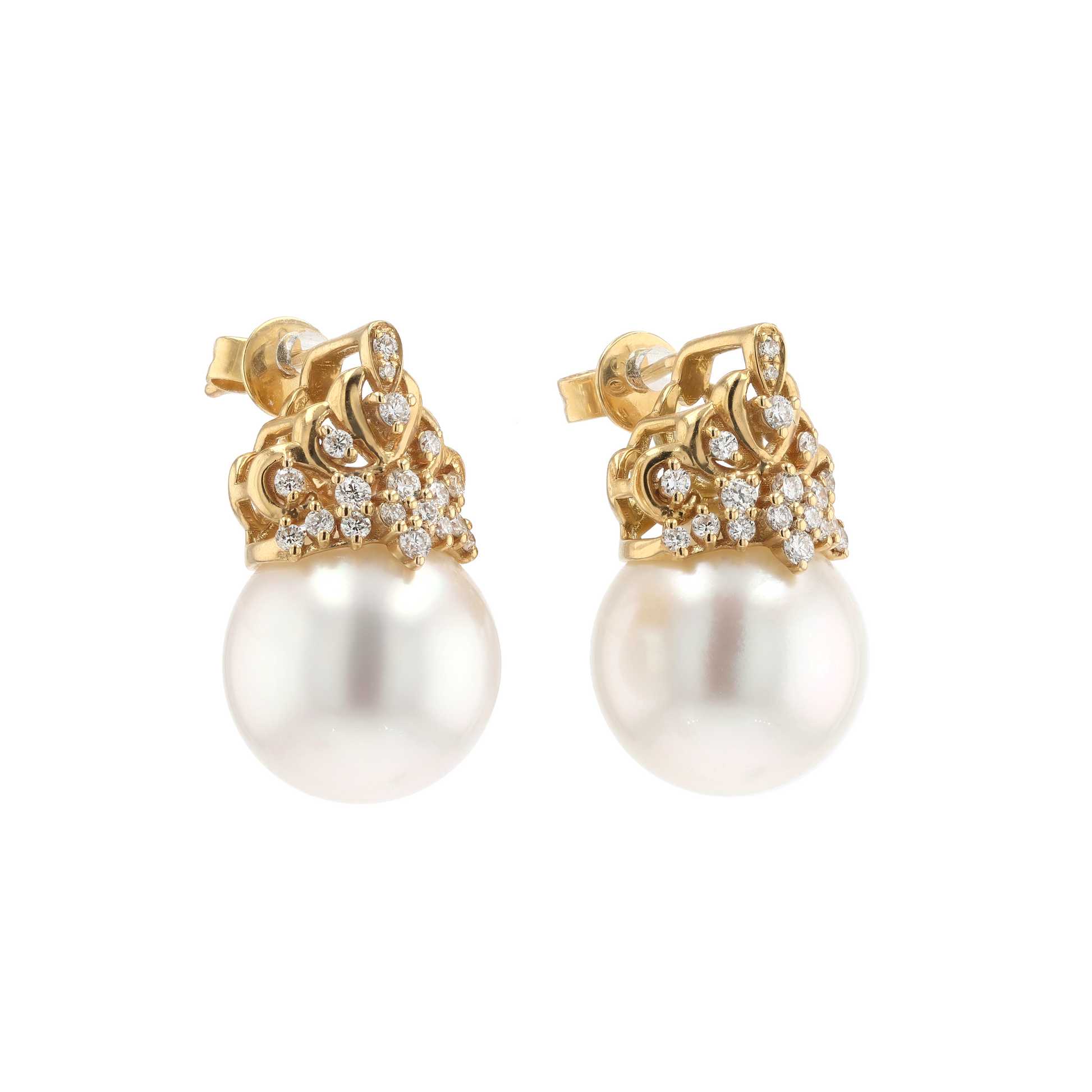 18KG 11.9/11.9mm South Sea White Pearl Diamond Earrings