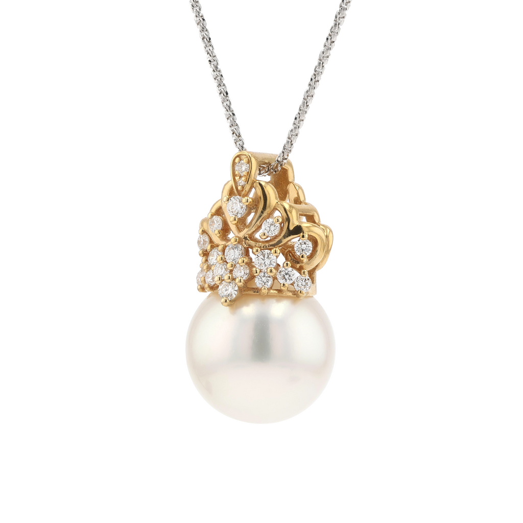 18KG 12.7mm South Sea White Pearl Diamond Pendant