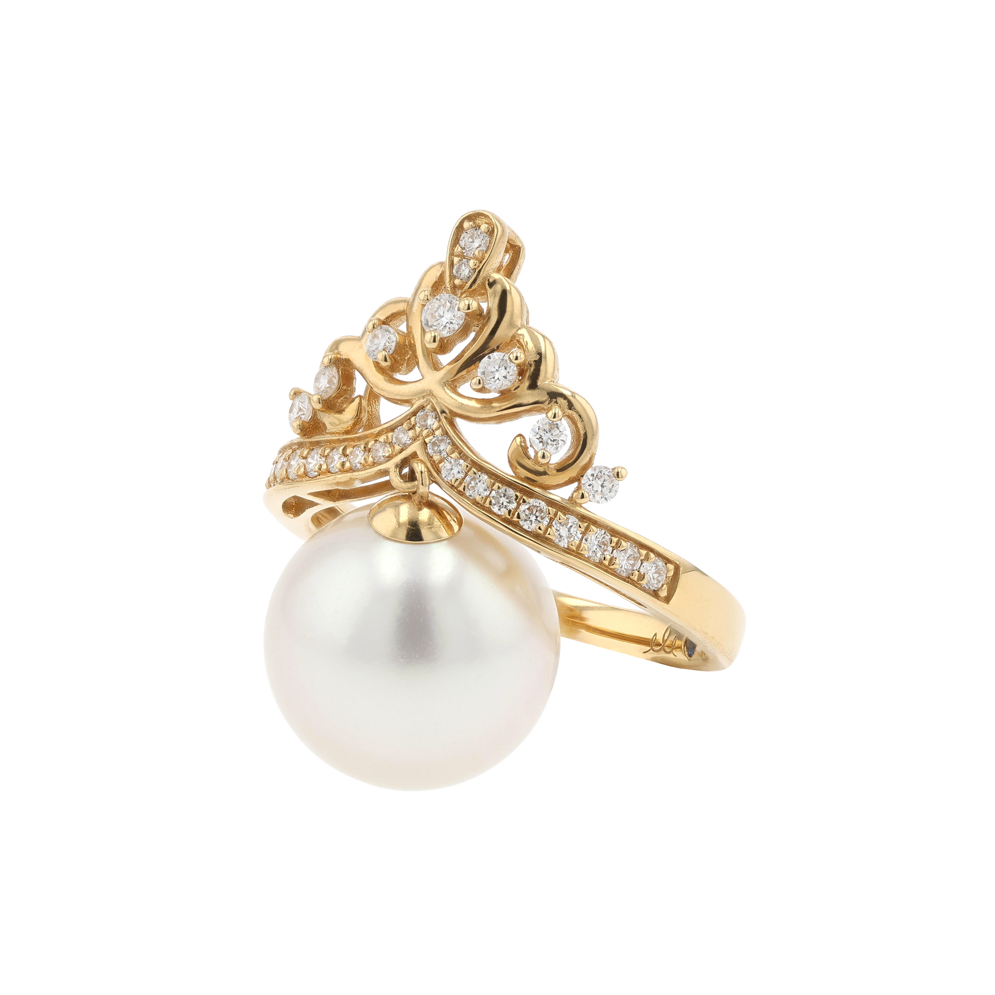 18KG 11.8mm South Sea White Pearl Diamond Ring