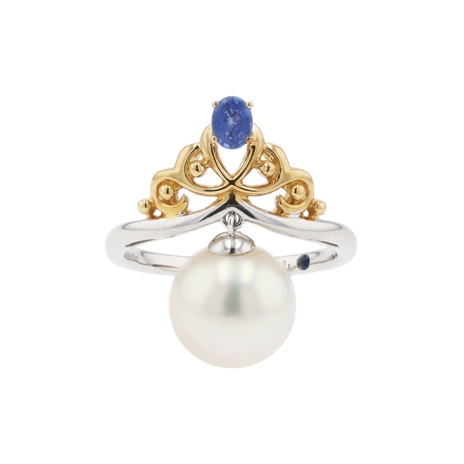18KG 10.0mm South Sea White Pearl Sapphire Ring