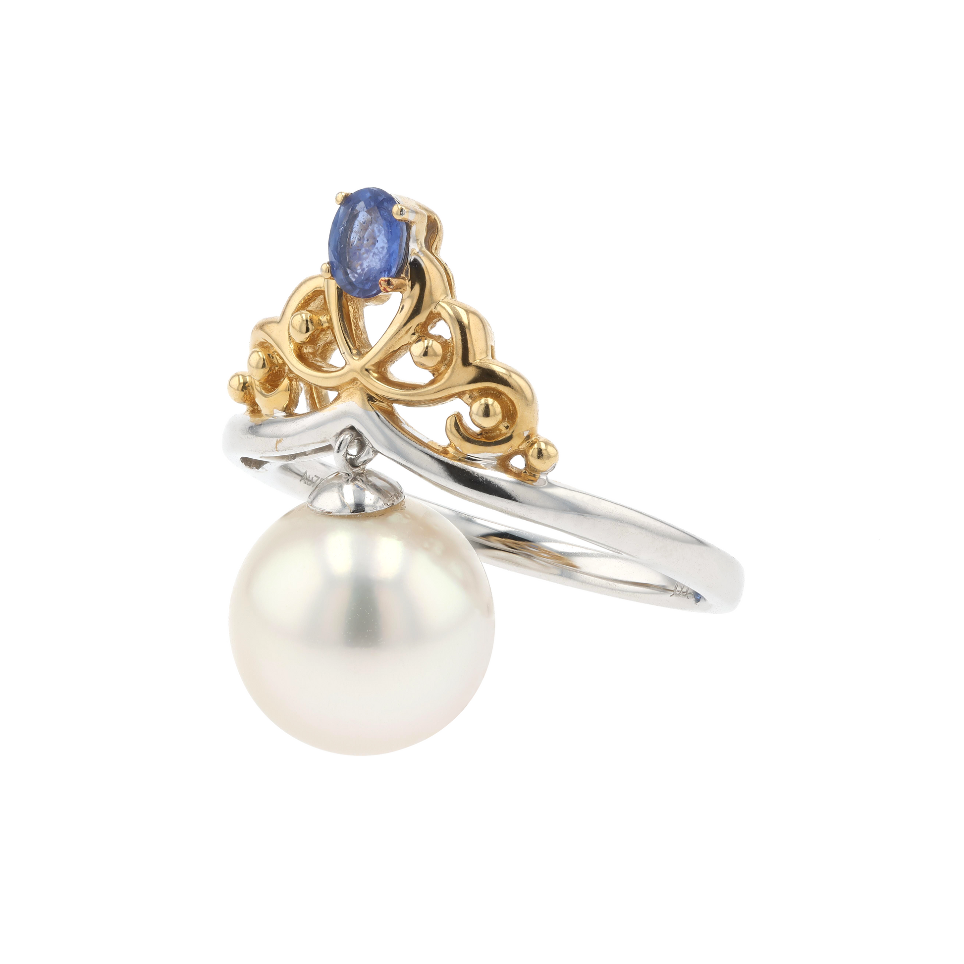 18KG 10.0mm South Sea White Pearl Sapphire Ring