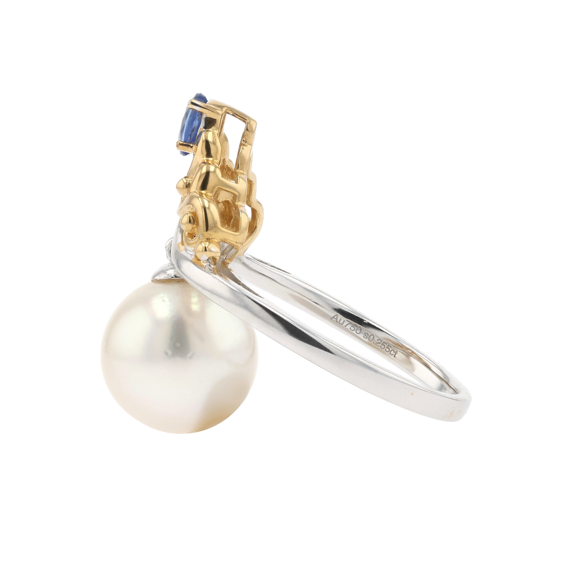 18KG 10.0mm South Sea White Pearl Sapphire Ring