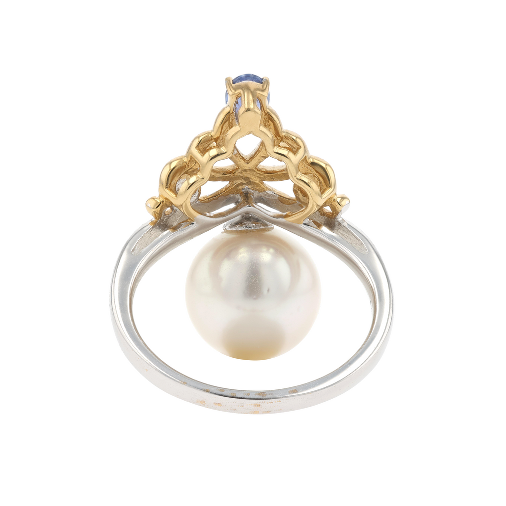 18KG 10.0mm South Sea White Pearl Sapphire Ring