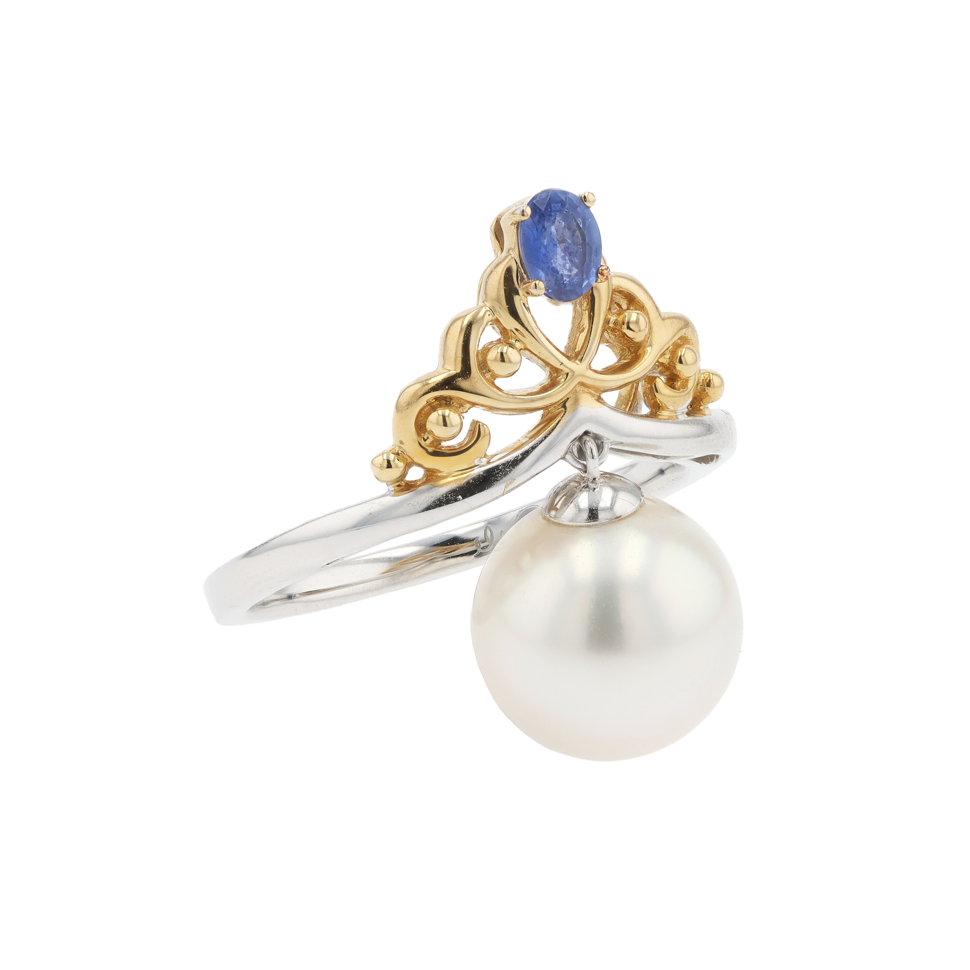 18KG 10.0mm South Sea White Pearl Sapphire Ring
