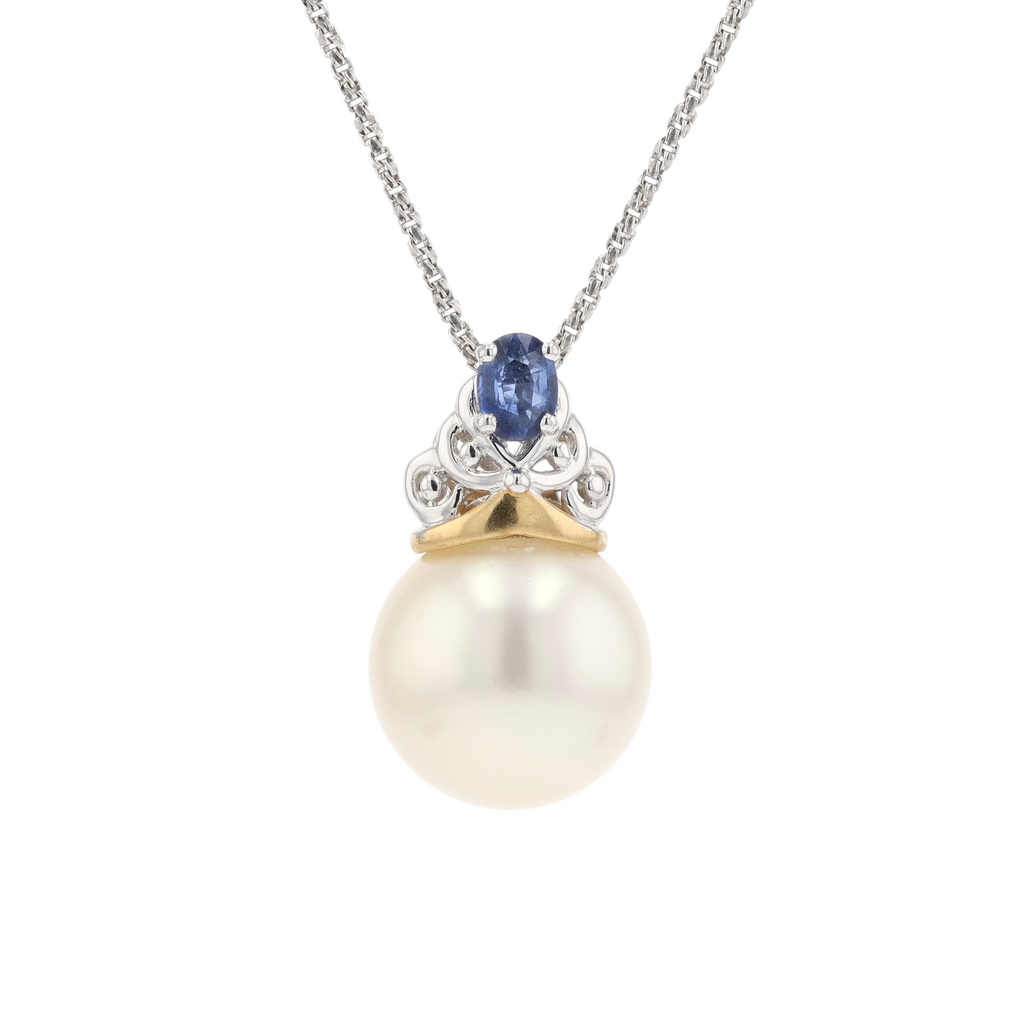18KG 10.9mm South Sea White Pearl Sapphire Pendant