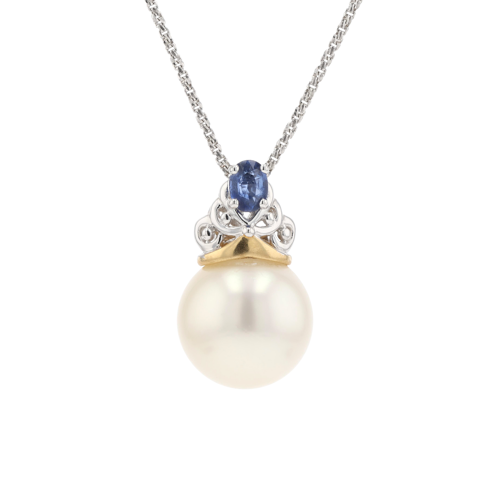 18KG 10.9mm South Sea White Pearl Sapphire Pendant