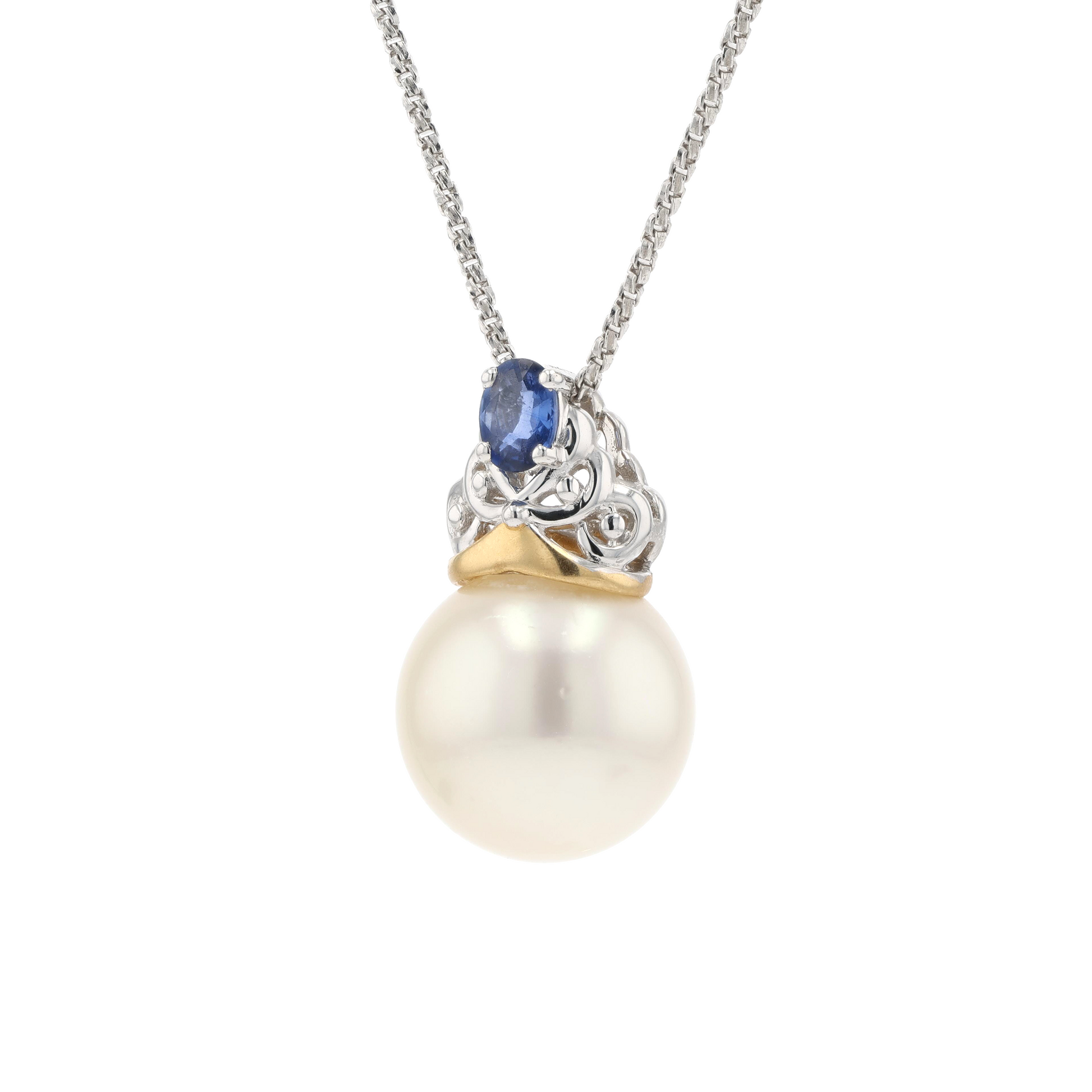 18KG 10.9mm South Sea White Pearl Sapphire Pendant