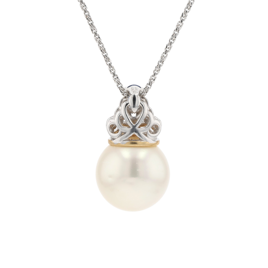 18KG 10.9mm South Sea White Pearl Sapphire Pendant