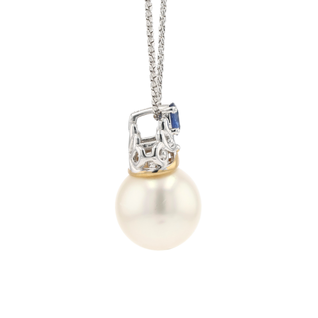 18KG 10.9mm South Sea White Pearl Sapphire Pendant