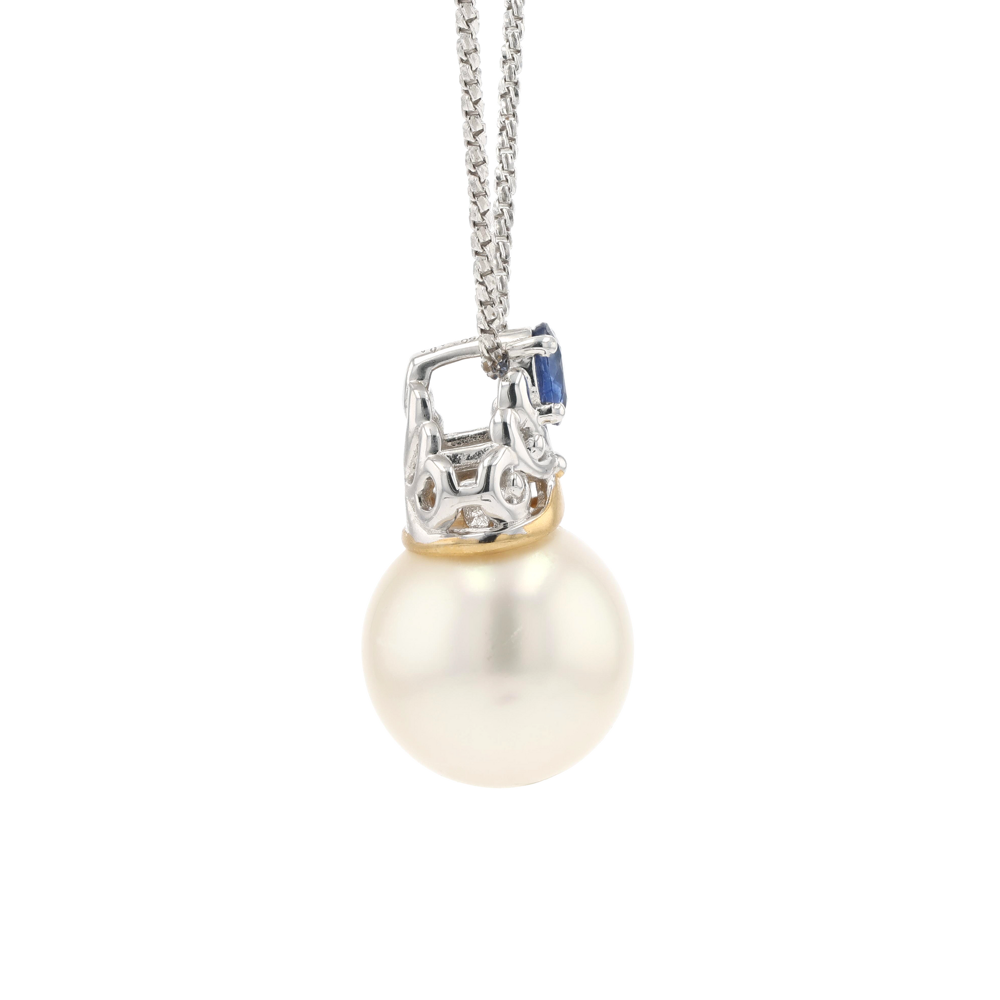 18KG 10.9mm South Sea White Pearl Sapphire Pendant
