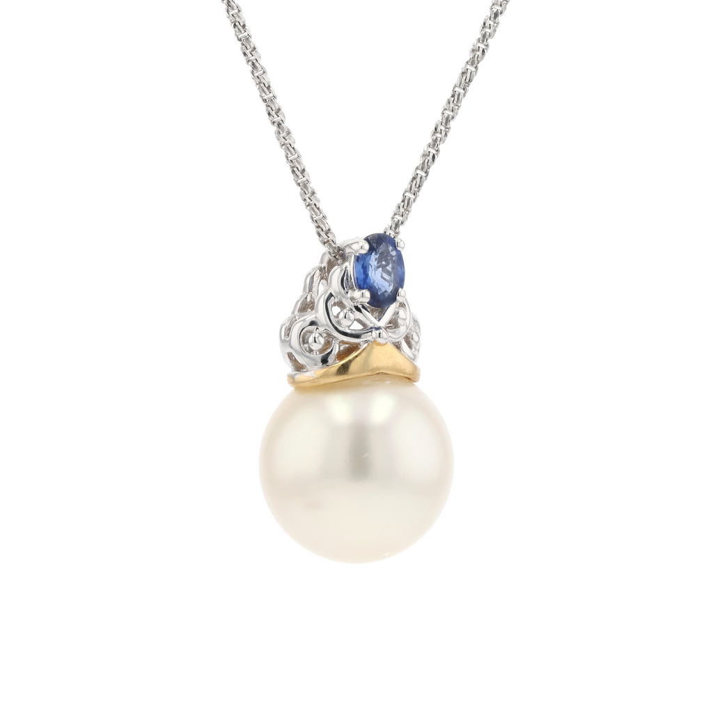 18KG 10.9mm South Sea White Pearl Sapphire Pendant