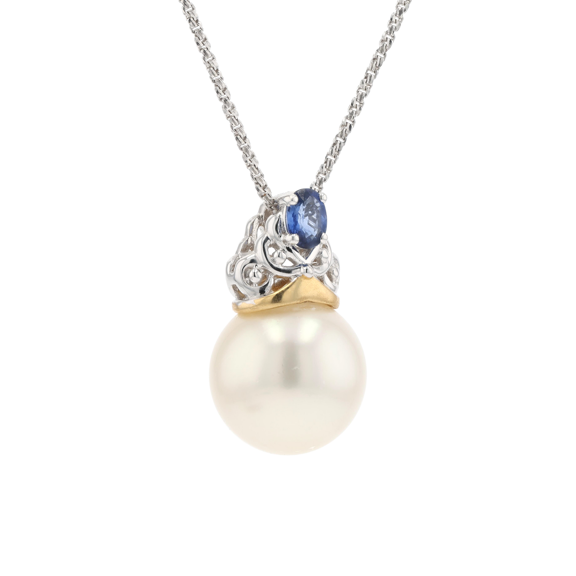 18KG 10.9mm South Sea White Pearl Sapphire Pendant
