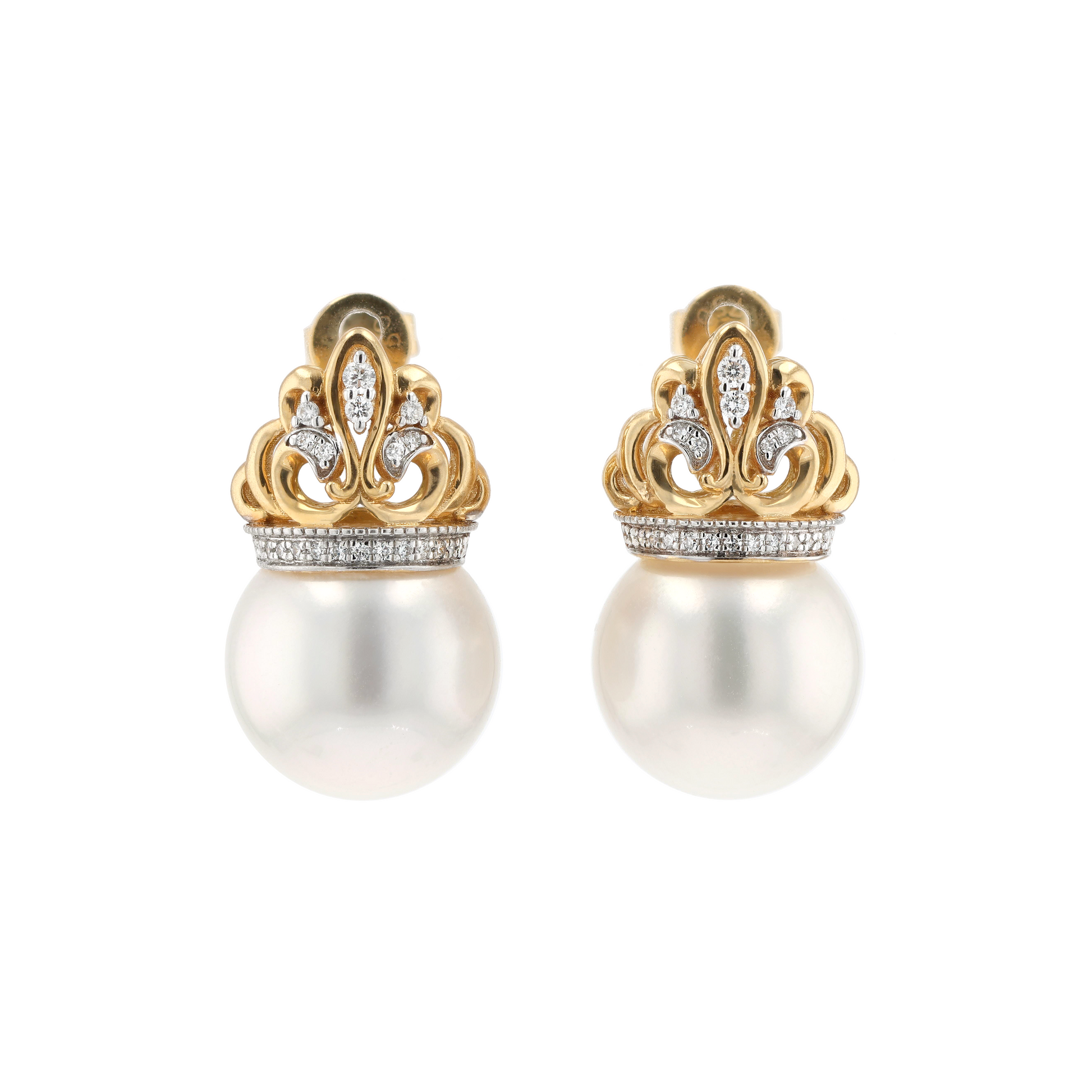 18KG 11.8/11.8mm South Sea White Pearl Diamond Earrings