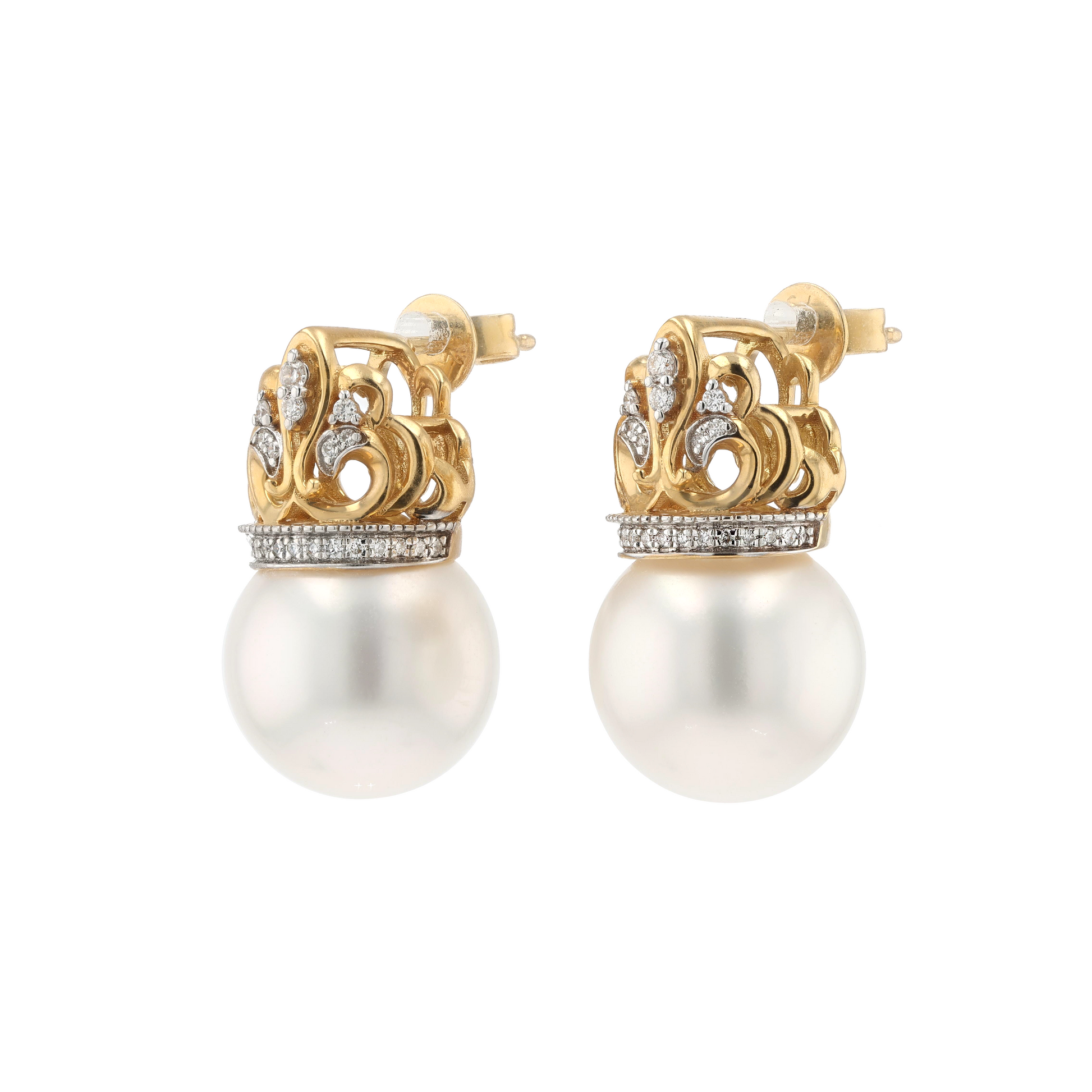 18KG 11.8/11.8mm South Sea White Pearl Diamond Earrings