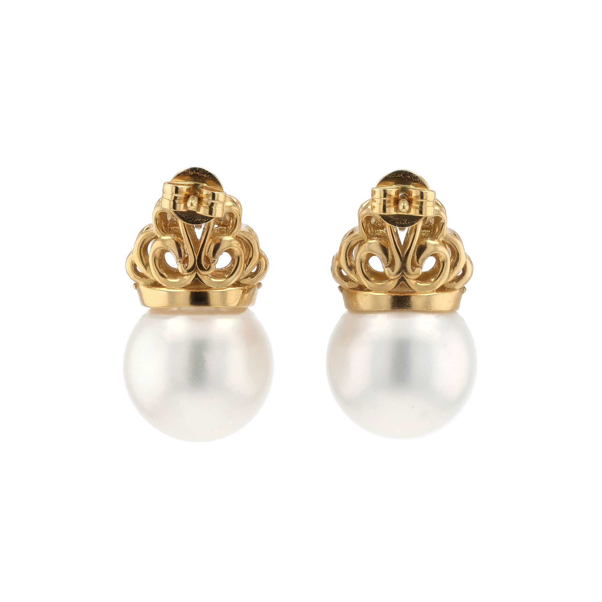 18KG 11.8/11.8mm South Sea White Pearl Diamond Earrings