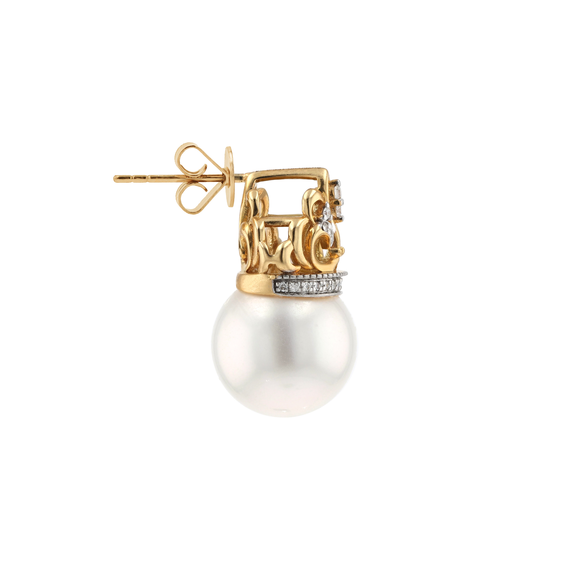 18KG 11.8/11.8mm South Sea White Pearl Diamond Earrings
