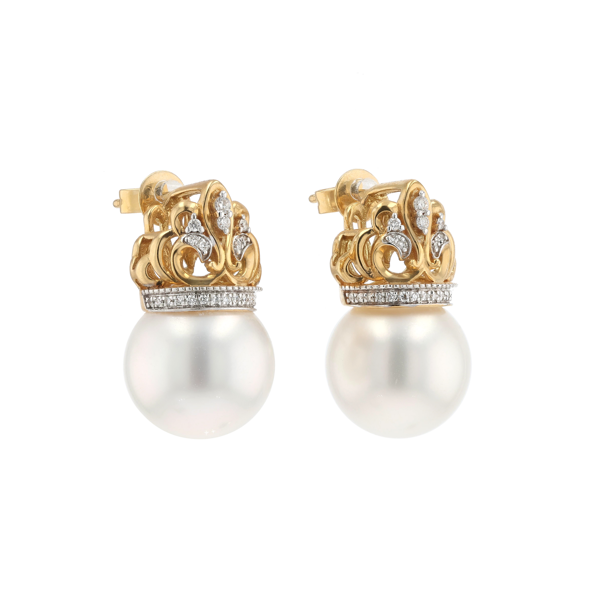 18KG 11.8/11.8mm South Sea White Pearl Diamond Earrings